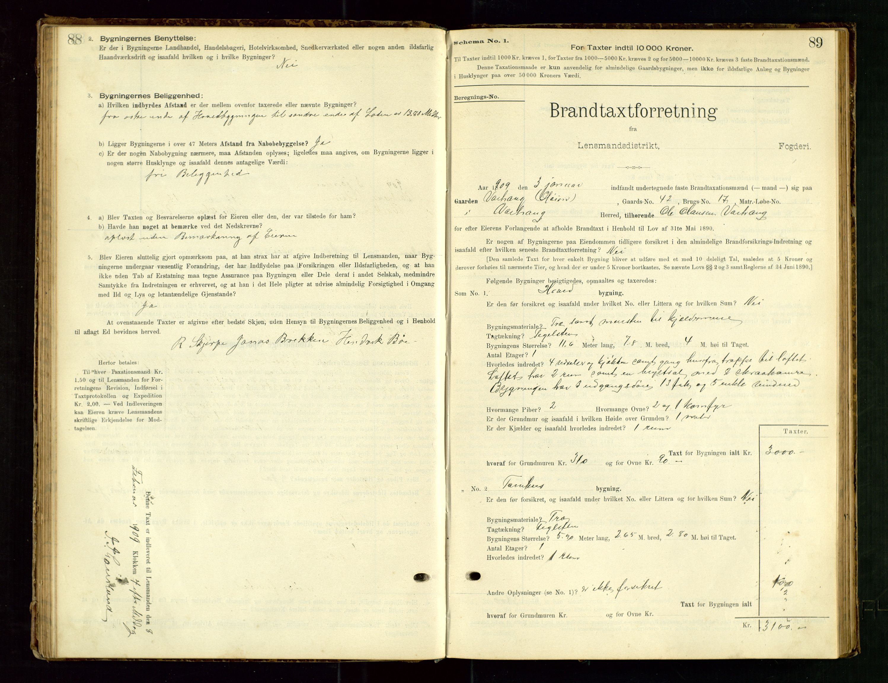 Hå lensmannskontor, SAST/A-100456/Goa/L0003: Takstprotokoll (skjema), 1895-1911, p. 88-89