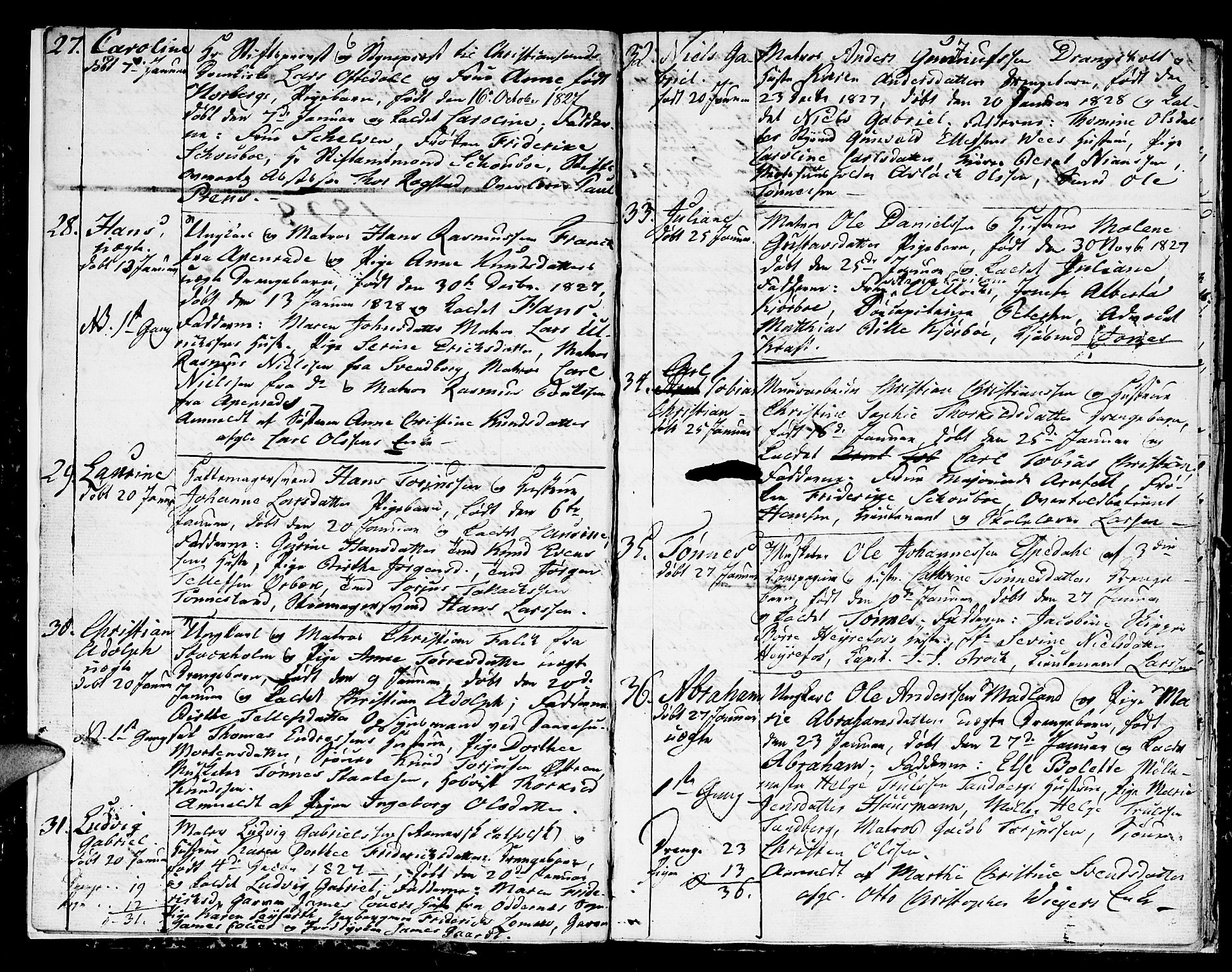 Kristiansand domprosti, SAK/1112-0006/F/Fb/L0005: Parish register (copy) no. B 5, 1827-1828, p. 6-7