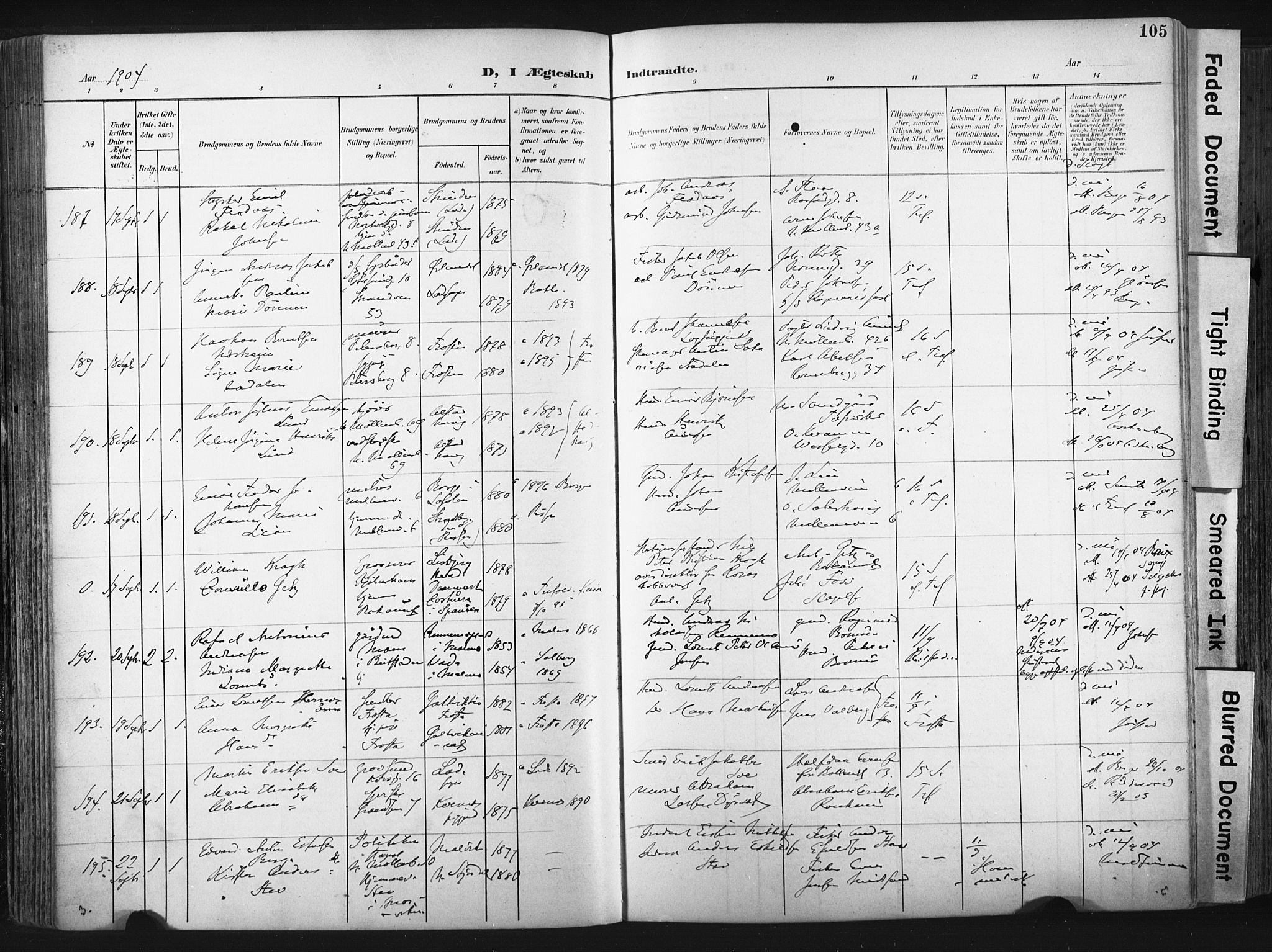 Ministerialprotokoller, klokkerbøker og fødselsregistre - Sør-Trøndelag, SAT/A-1456/604/L0201: Parish register (official) no. 604A21, 1901-1911, p. 105