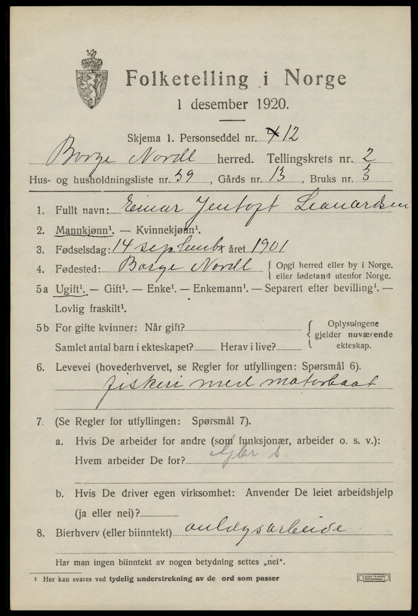 SAT, 1920 census for Borge, 1920, p. 3063