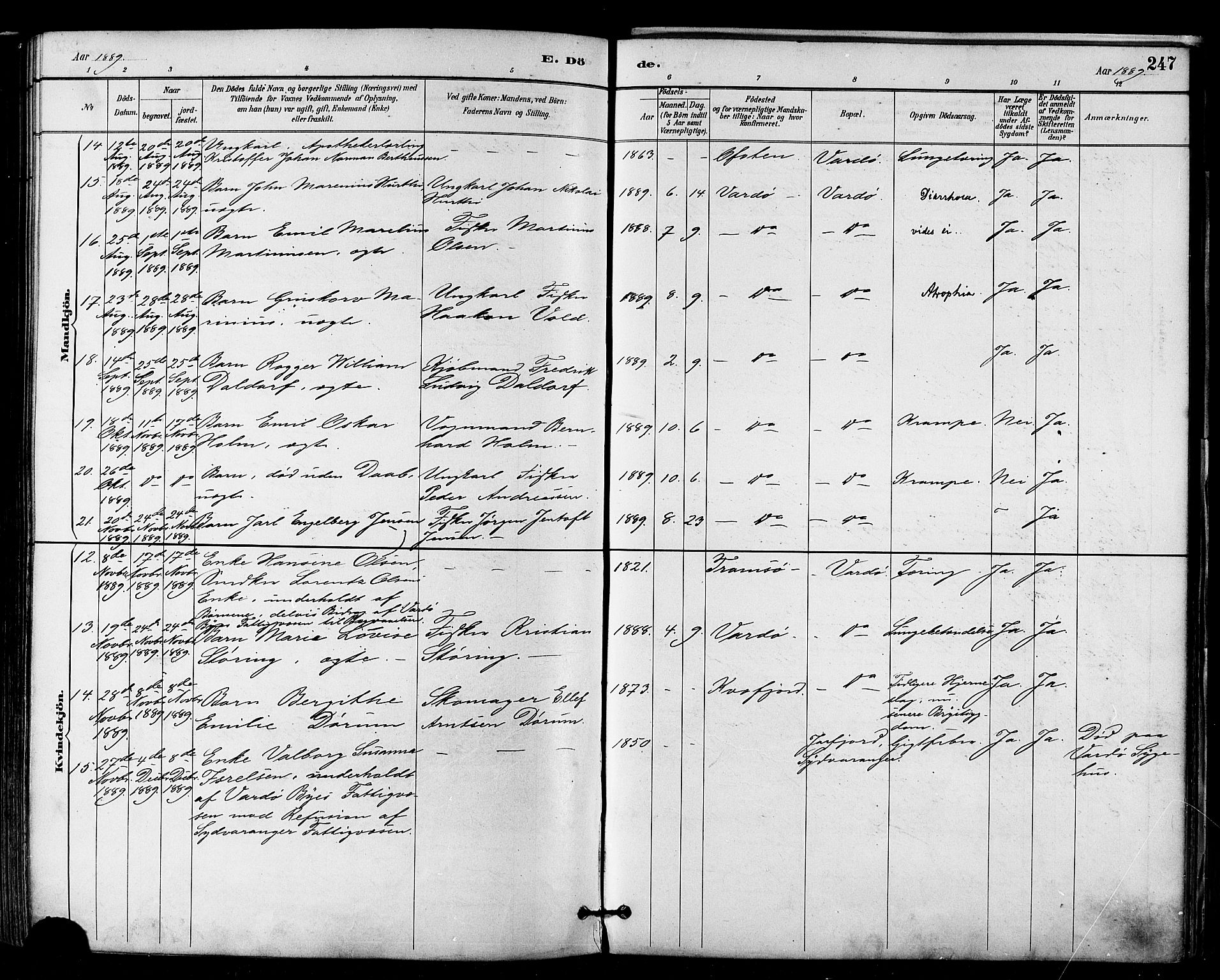 Vardø sokneprestkontor, AV/SATØ-S-1332/H/Ha/L0007kirke: Parish register (official) no. 7, 1886-1897, p. 247