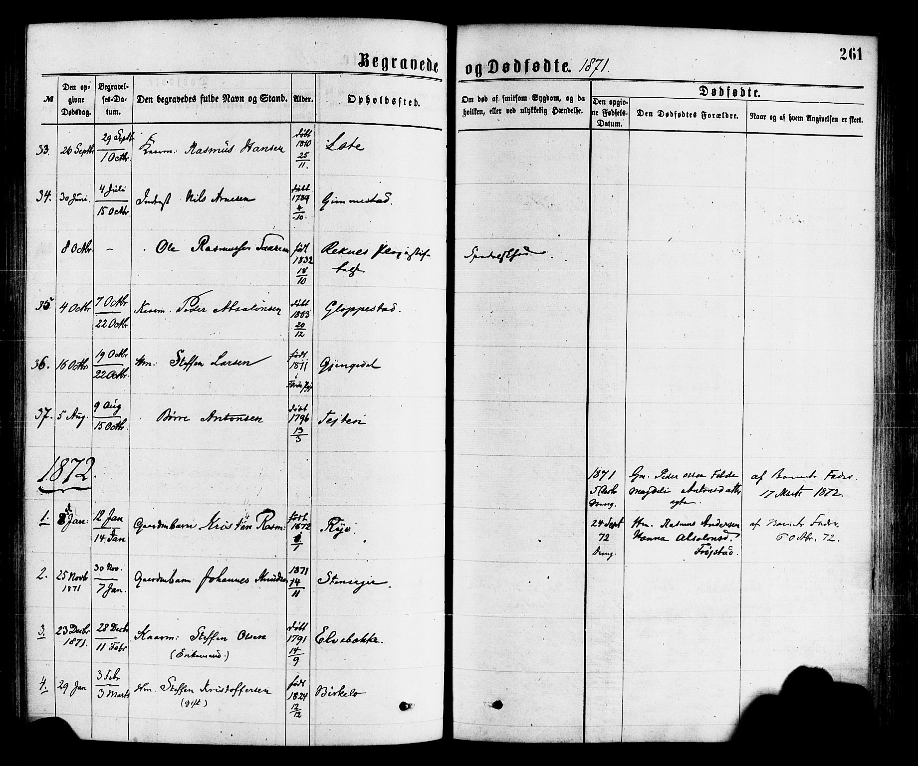 Gloppen sokneprestembete, SAB/A-80101/H/Haa/Haaa/L0010: Parish register (official) no. A 10, 1871-1884, p. 261