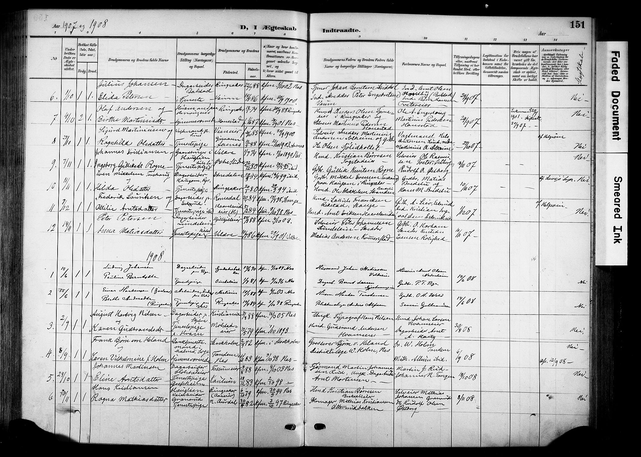 Nes prestekontor, Hedmark, SAH/PREST-020/K/Ka/L0014: Parish register (official) no. 14, 1906-1929, p. 151
