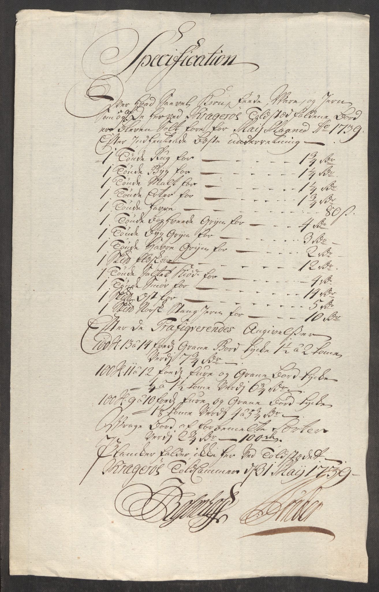 Rentekammeret inntil 1814, Realistisk ordnet avdeling, AV/RA-EA-4070/Oe/L0001: [Ø1]: Priskuranter, 1712-1739, p. 1010