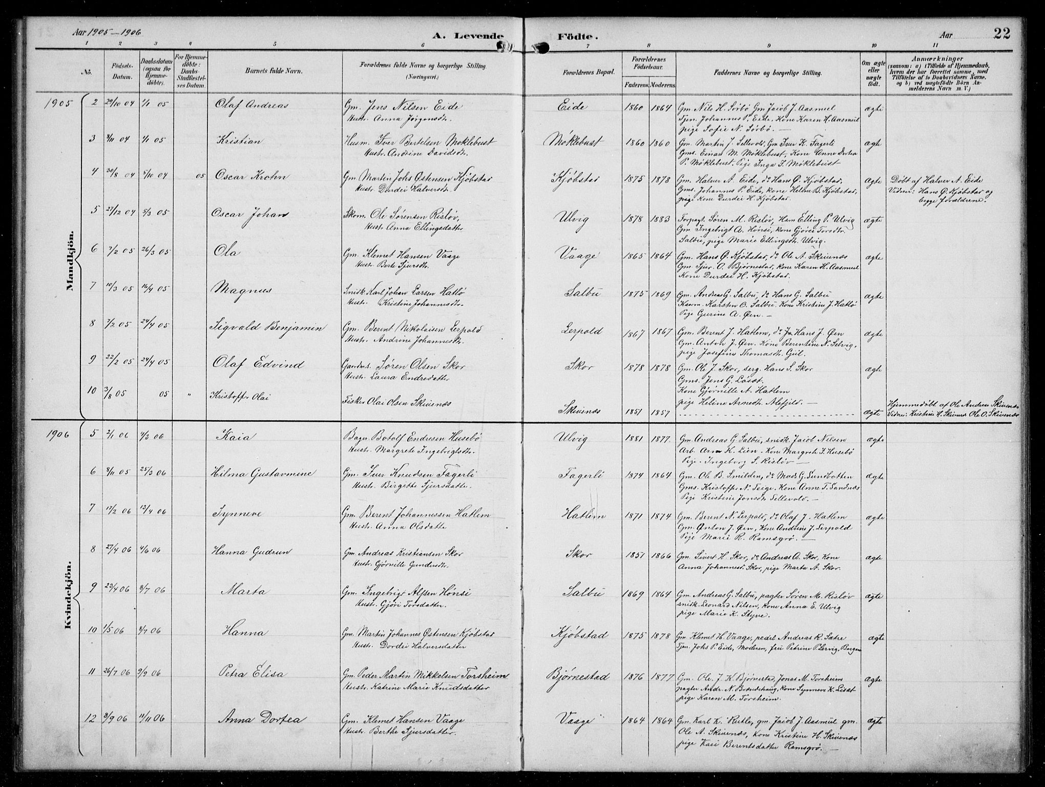 Hyllestad sokneprestembete, SAB/A-80401: Parish register (copy) no. C 3, 1894-1913, p. 22