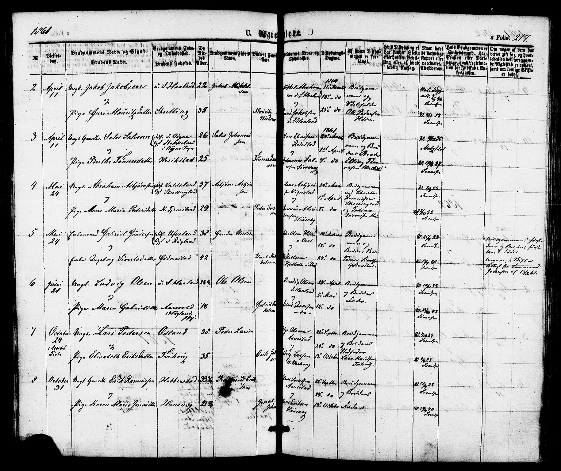 Hå sokneprestkontor, AV/SAST-A-101801/001/30BA/L0009: Parish register (official) no. A 8, 1855-1878, p. 217