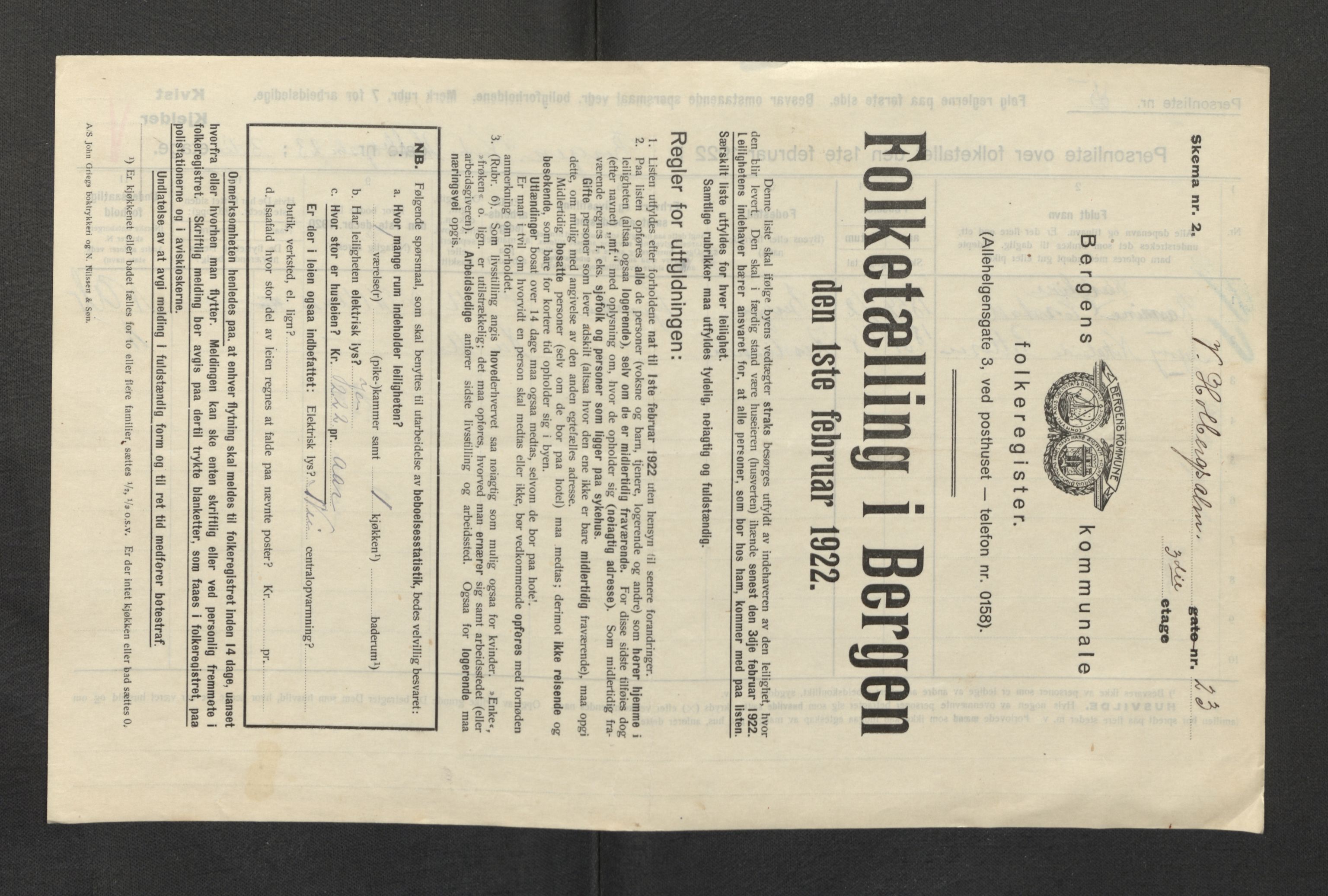 SAB, Municipal Census 1922 for Bergen, 1922, p. 15415