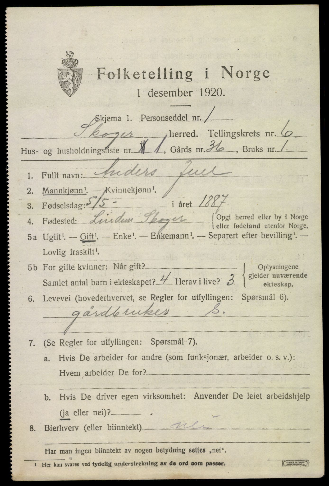 SAKO, 1920 census for Skoger, 1920, p. 13531