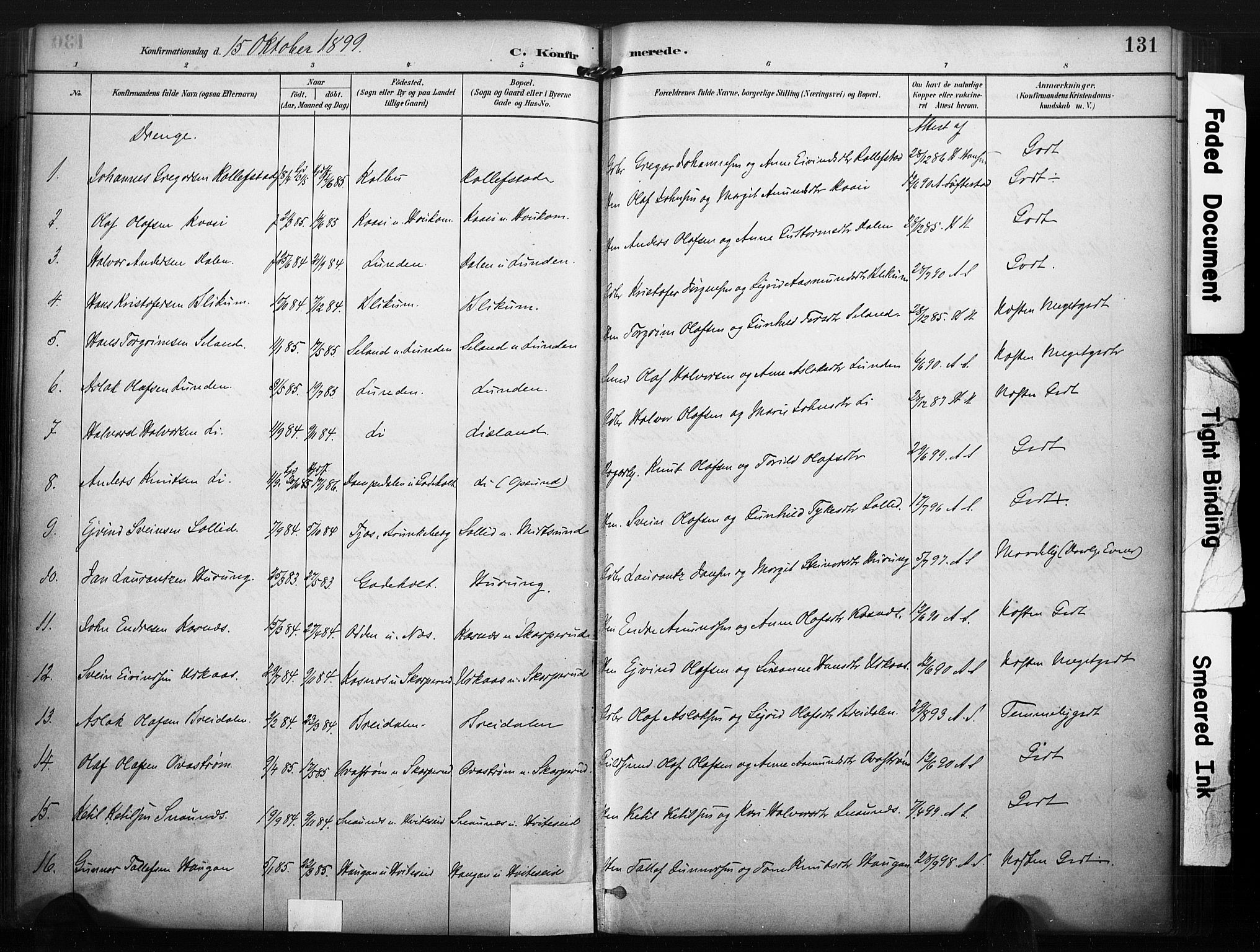 Kviteseid kirkebøker, SAKO/A-276/F/Fa/L0008: Parish register (official) no. I 8, 1882-1903, p. 131
