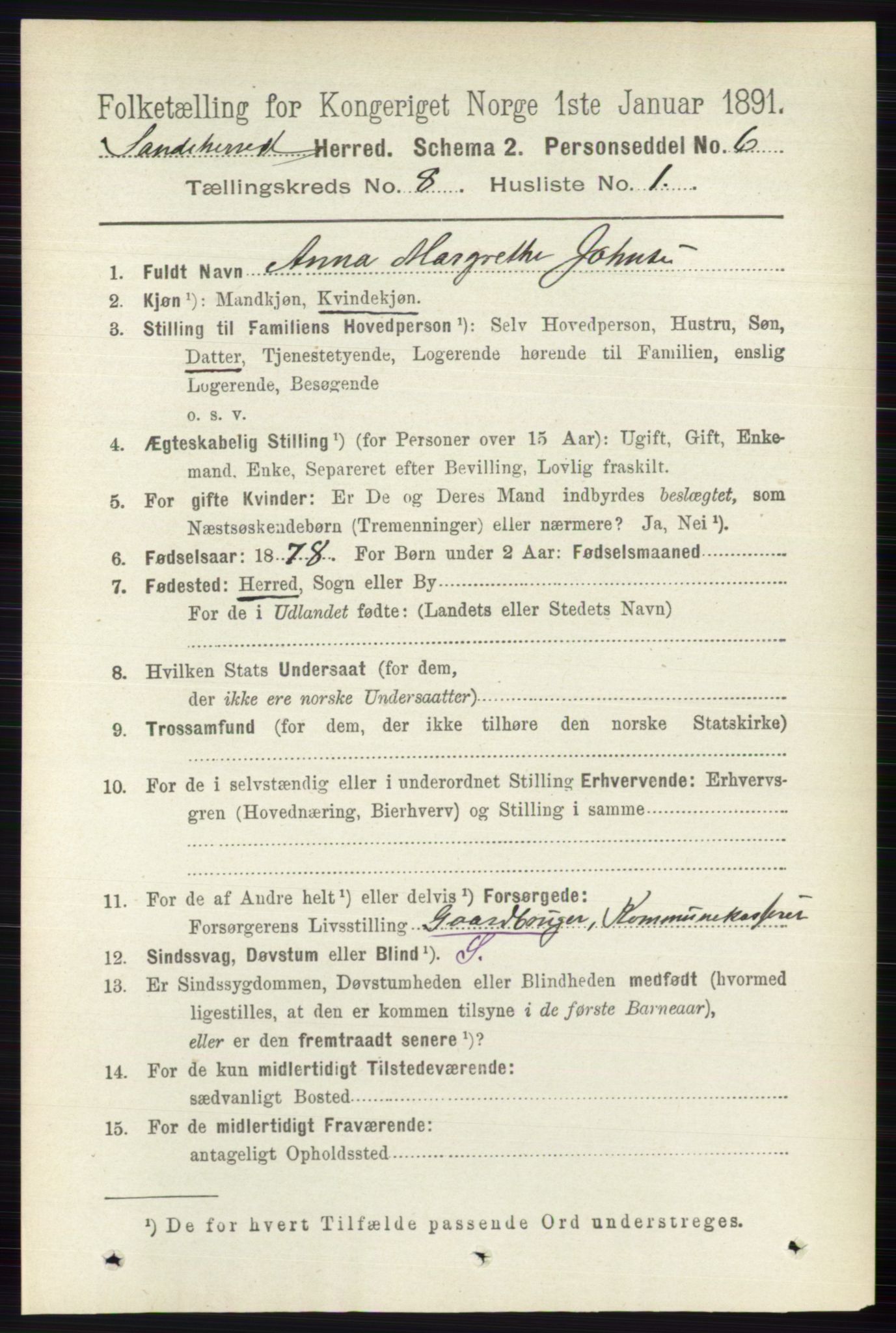 RA, 1891 census for 0724 Sandeherred, 1891, p. 4833