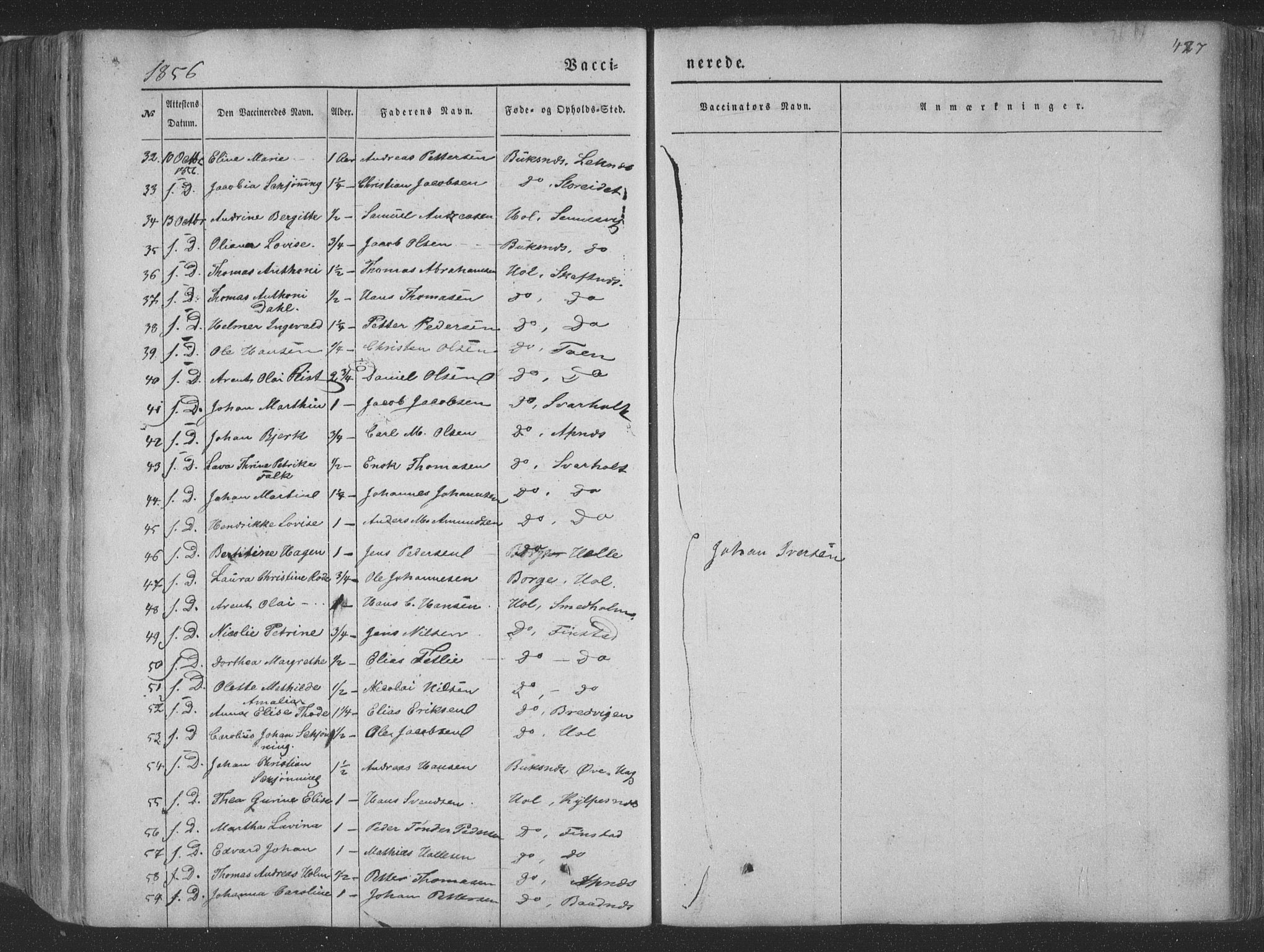 Ministerialprotokoller, klokkerbøker og fødselsregistre - Nordland, AV/SAT-A-1459/881/L1165: Parish register (copy) no. 881C02, 1854-1876, p. 427