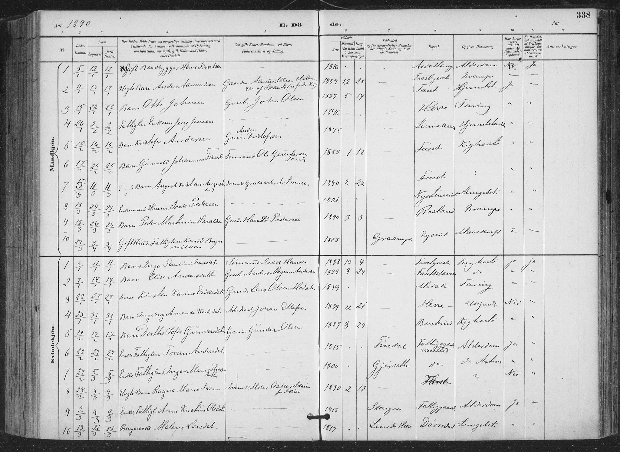 Bamble kirkebøker, SAKO/A-253/F/Fa/L0008: Parish register (official) no. I 8, 1888-1900, p. 338