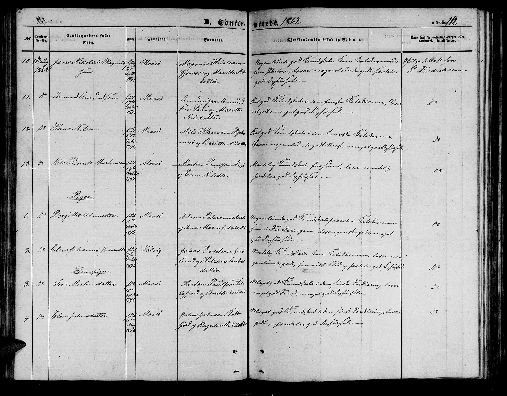 Måsøy sokneprestkontor, SATØ/S-1348/H/Hb/L0001klokker: Parish register (copy) no. 1, 1852-1877, p. 112
