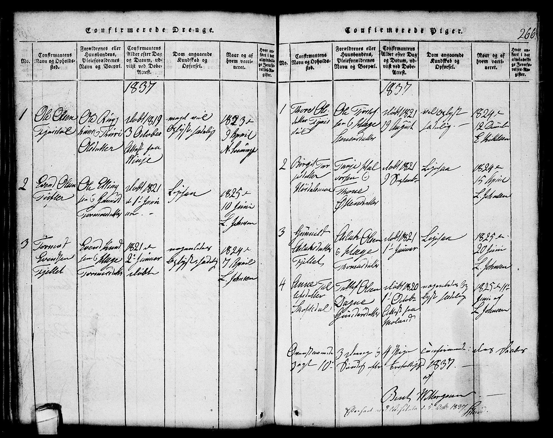 Lårdal kirkebøker, SAKO/A-284/G/Gc/L0001: Parish register (copy) no. III 1, 1815-1854, p. 266