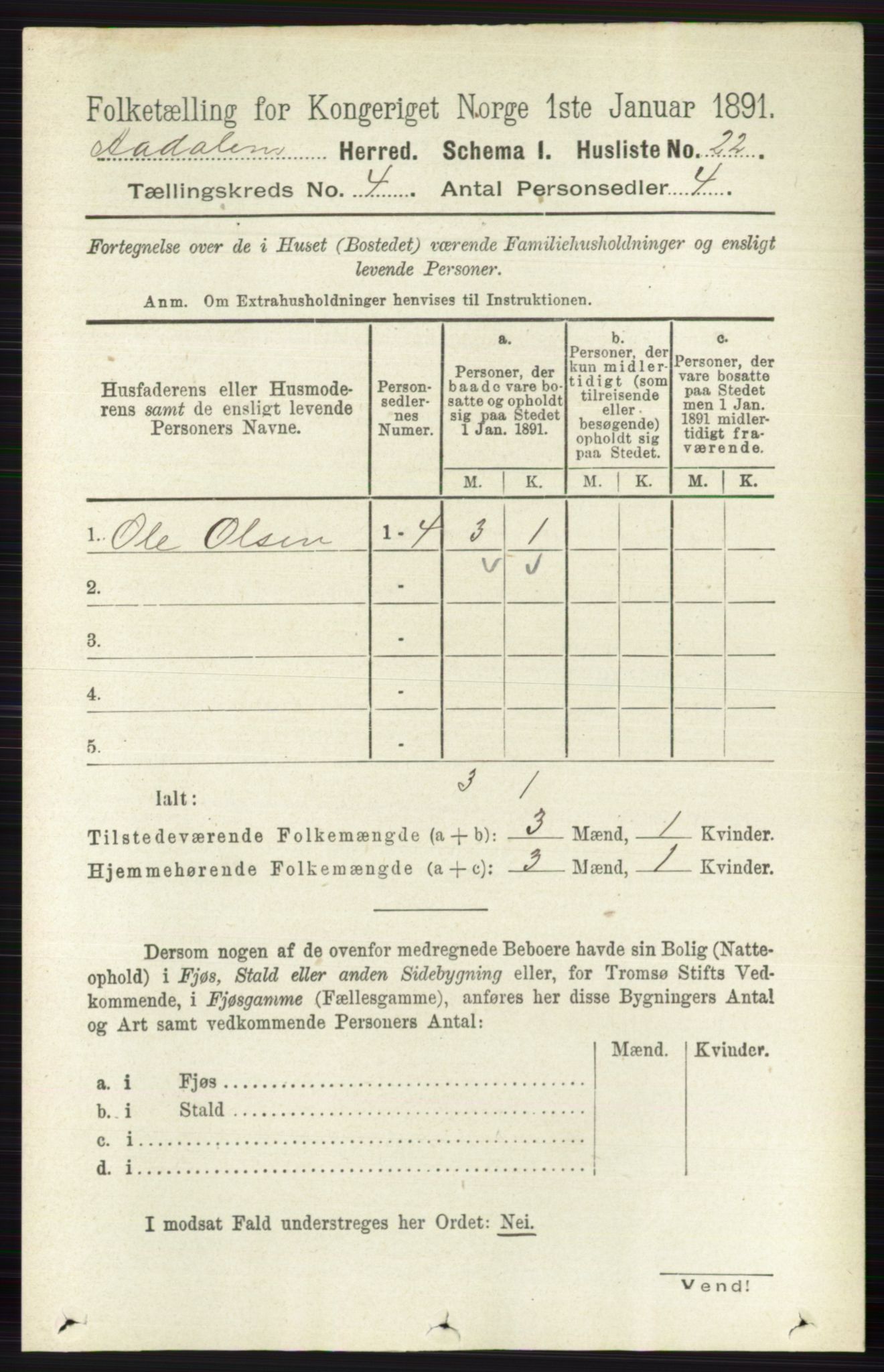 RA, 1891 census for 0614 Ådal, 1891, p. 1472