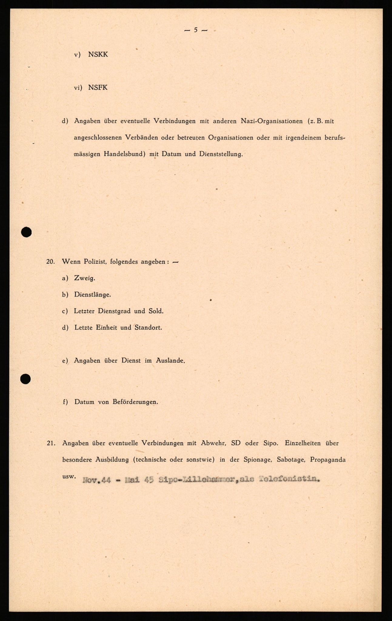 Forsvaret, Forsvarets overkommando II, AV/RA-RAFA-3915/D/Db/L0040: CI Questionaires. Tyske okkupasjonsstyrker i Norge. Østerrikere., 1945-1946, p. 108