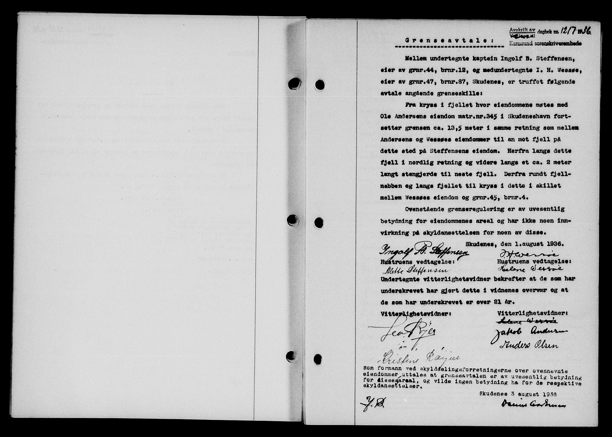 Karmsund sorenskriveri, SAST/A-100311/01/II/IIB/L0066: Mortgage book no. 47A, 1936-1936, Diary no: : 1217/1936