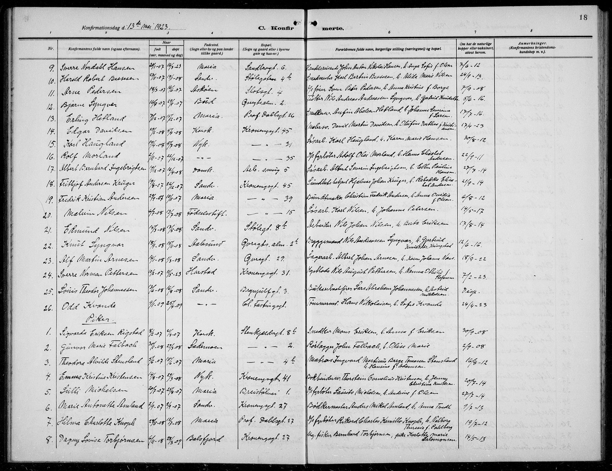 Mariakirken Sokneprestembete, AV/SAB-A-76901/H/Hab/L0010: Parish register (copy) no. A 10, 1920-1937, p. 18