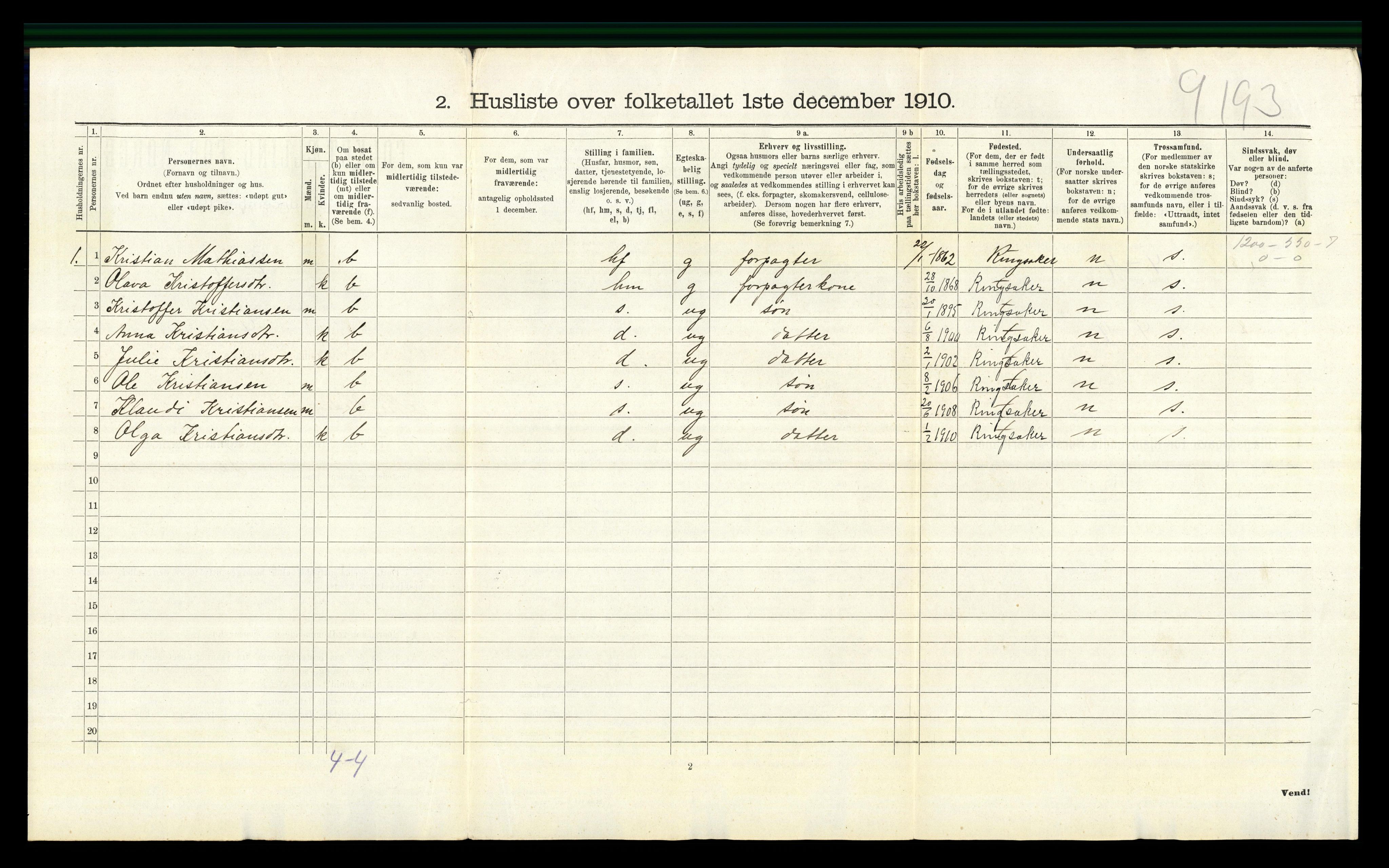 RA, 1910 census for Nes, 1910, p. 688