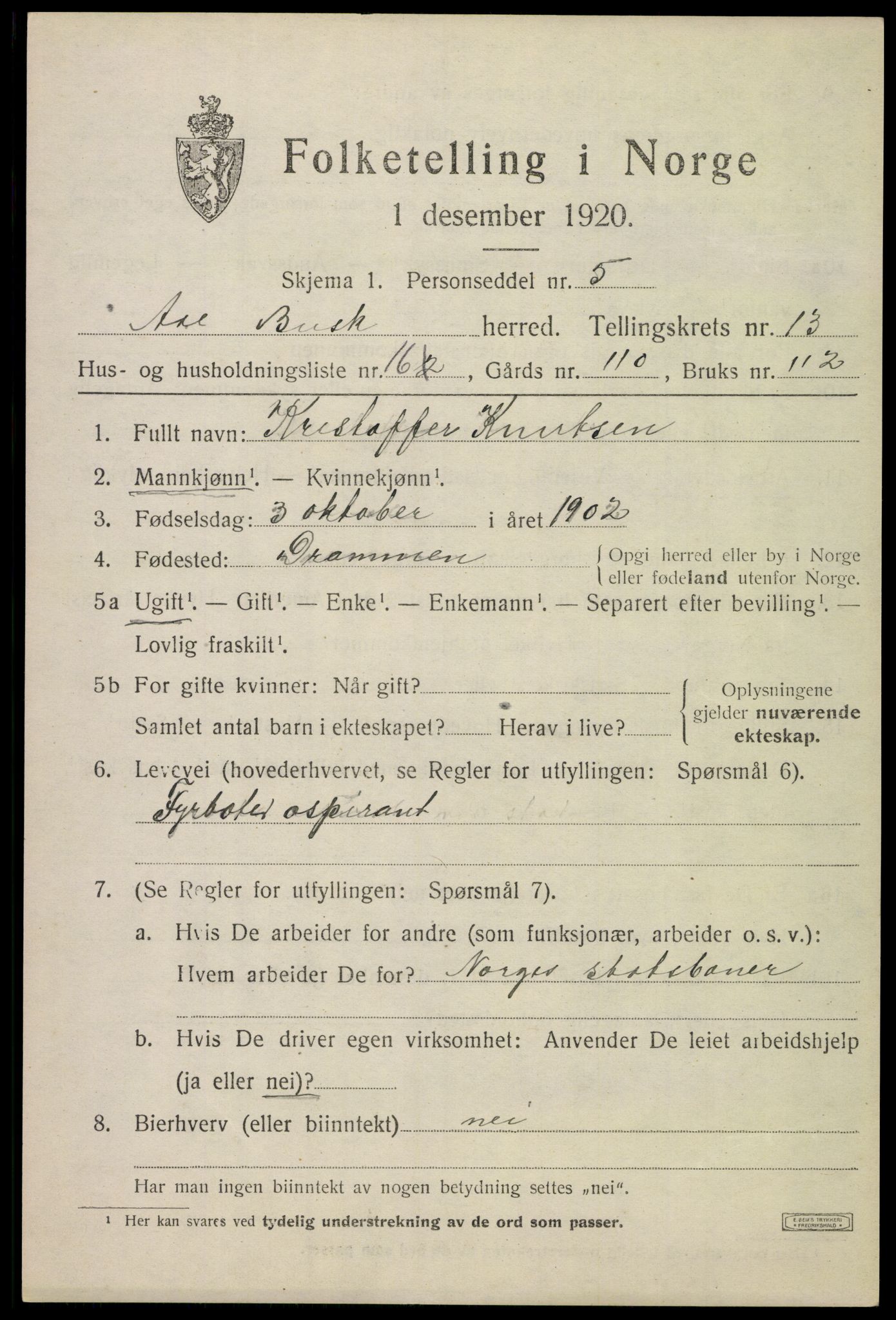 SAKO, 1920 census for Ål, 1920, p. 7424