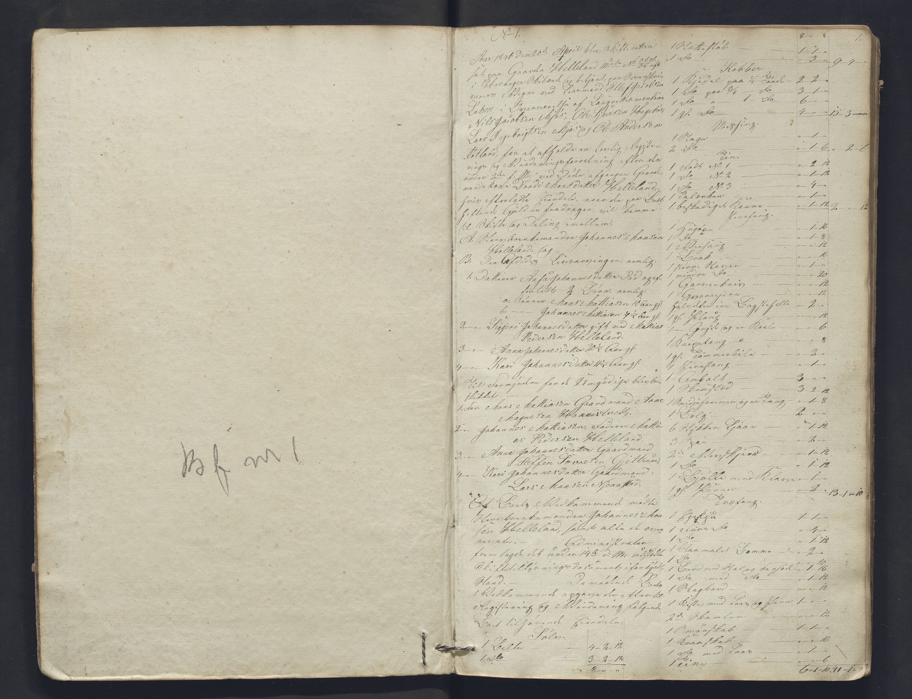 Nordhordland sorenskrivar, SAB/A-2901/1/H/Hb/L0013: Registreringsprotokollar, 1846-1852, p. 1