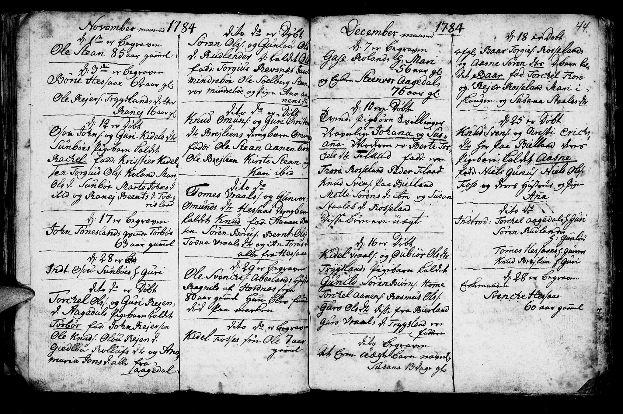 Bjelland sokneprestkontor, AV/SAK-1111-0005/F/Fb/Fba/L0002: Parish register (copy) no. B 2, 1753-1792, p. 44