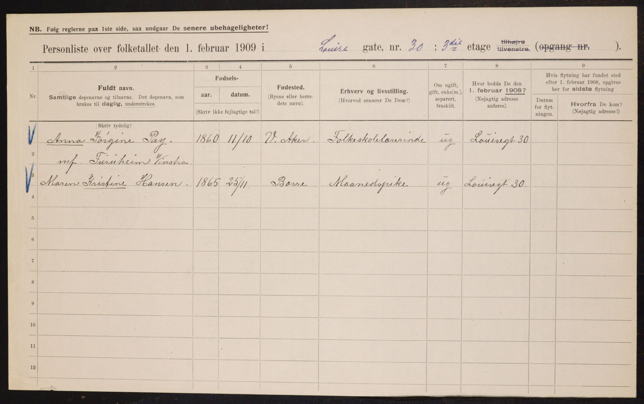 OBA, Municipal Census 1909 for Kristiania, 1909, p. 53119