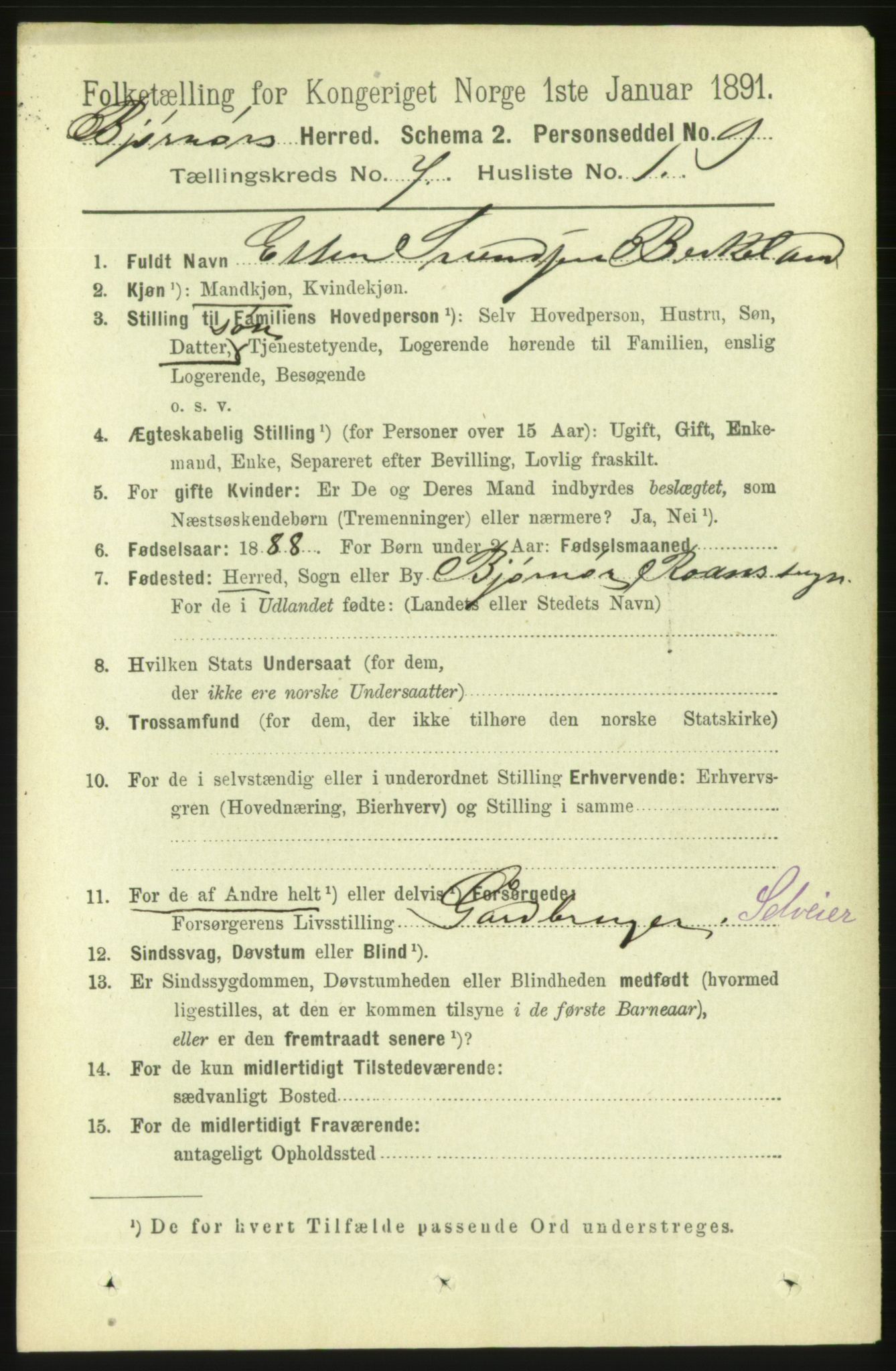 RA, 1891 census for 1632 Bjørnør, 1891, p. 2992