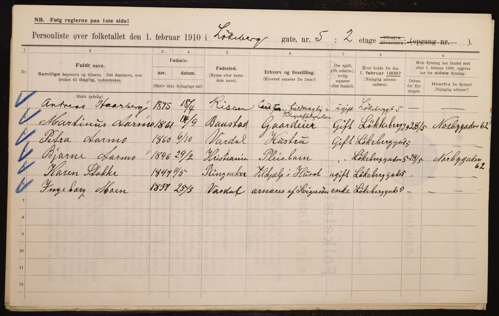 OBA, Municipal Census 1910 for Kristiania, 1910, p. 56557