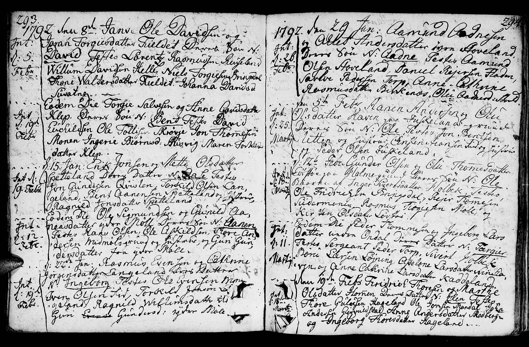 Holum sokneprestkontor, AV/SAK-1111-0022/F/Fa/Faa/L0003: Parish register (official) no. A 3, 1780-1821, p. 293-294