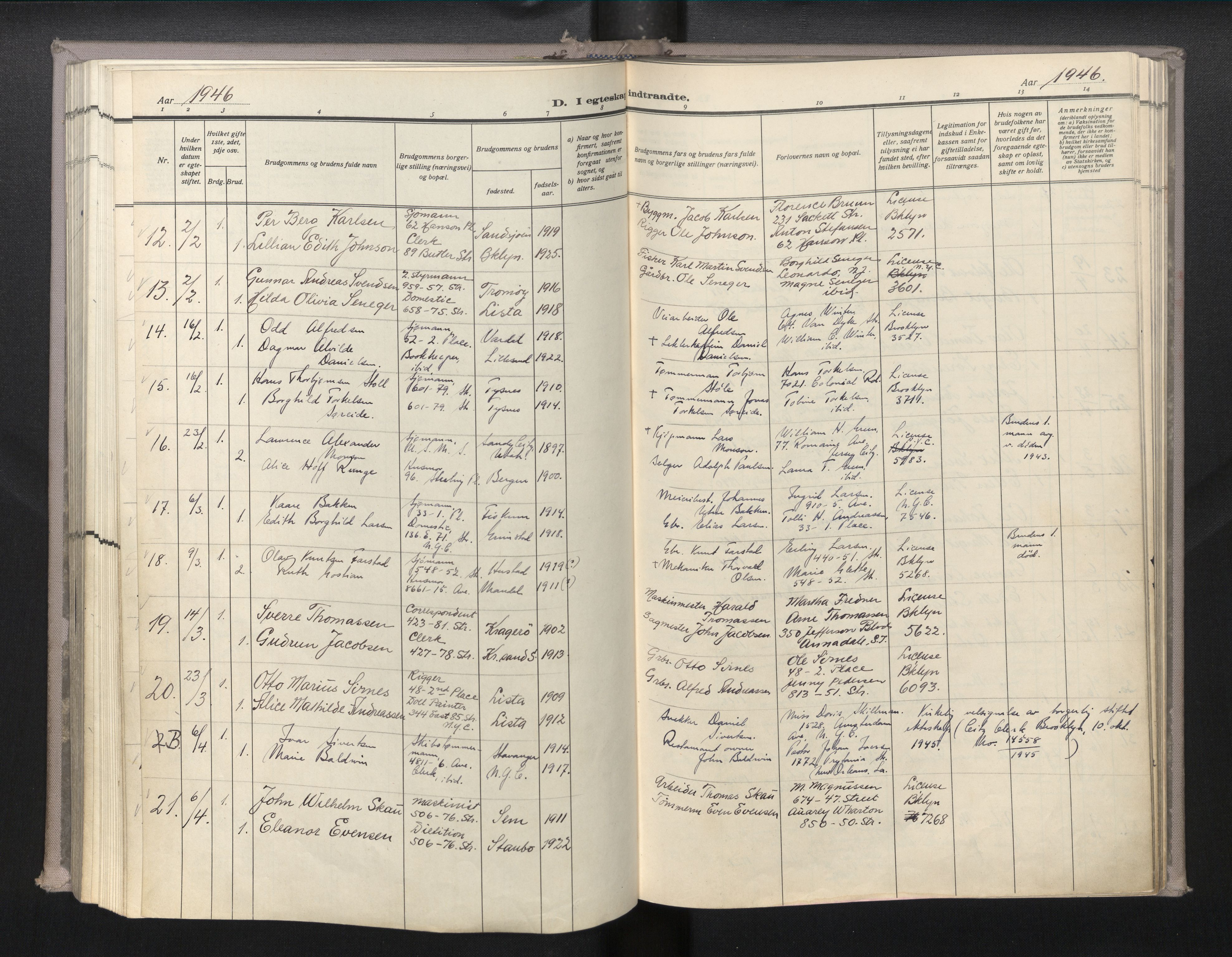 Den norske sjømannsmisjon i utlandet/New York, AV/SAB-SAB/PA-0110/H/Ha/L0010: Parish register (official) no. A 10, 1946-1960
