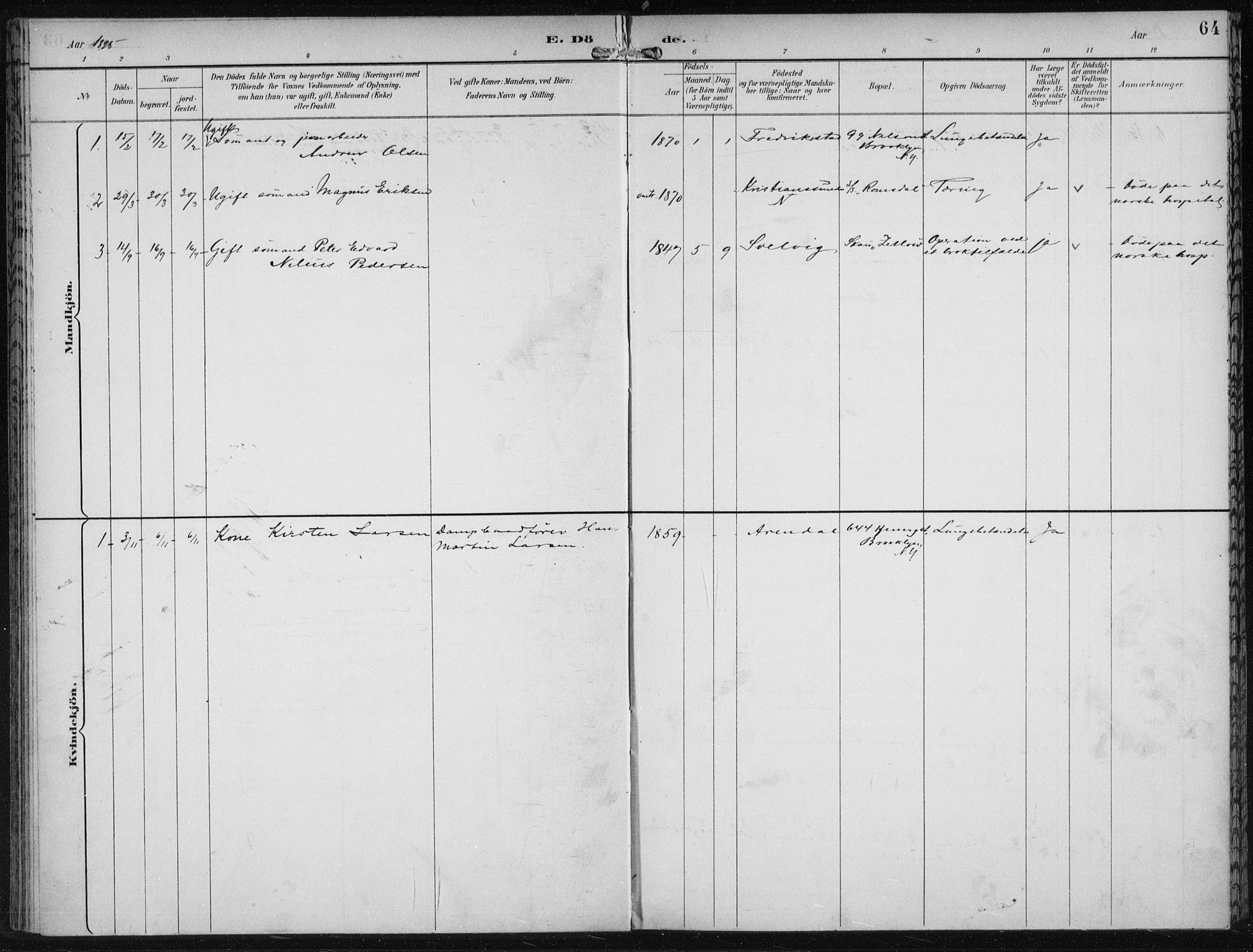 Den norske sjømannsmisjon i utlandet/New York, AV/SAB-SAB/PA-0110/H/Ha/L0004: Parish register (official) no. A 4, 1893-1901, p. 64