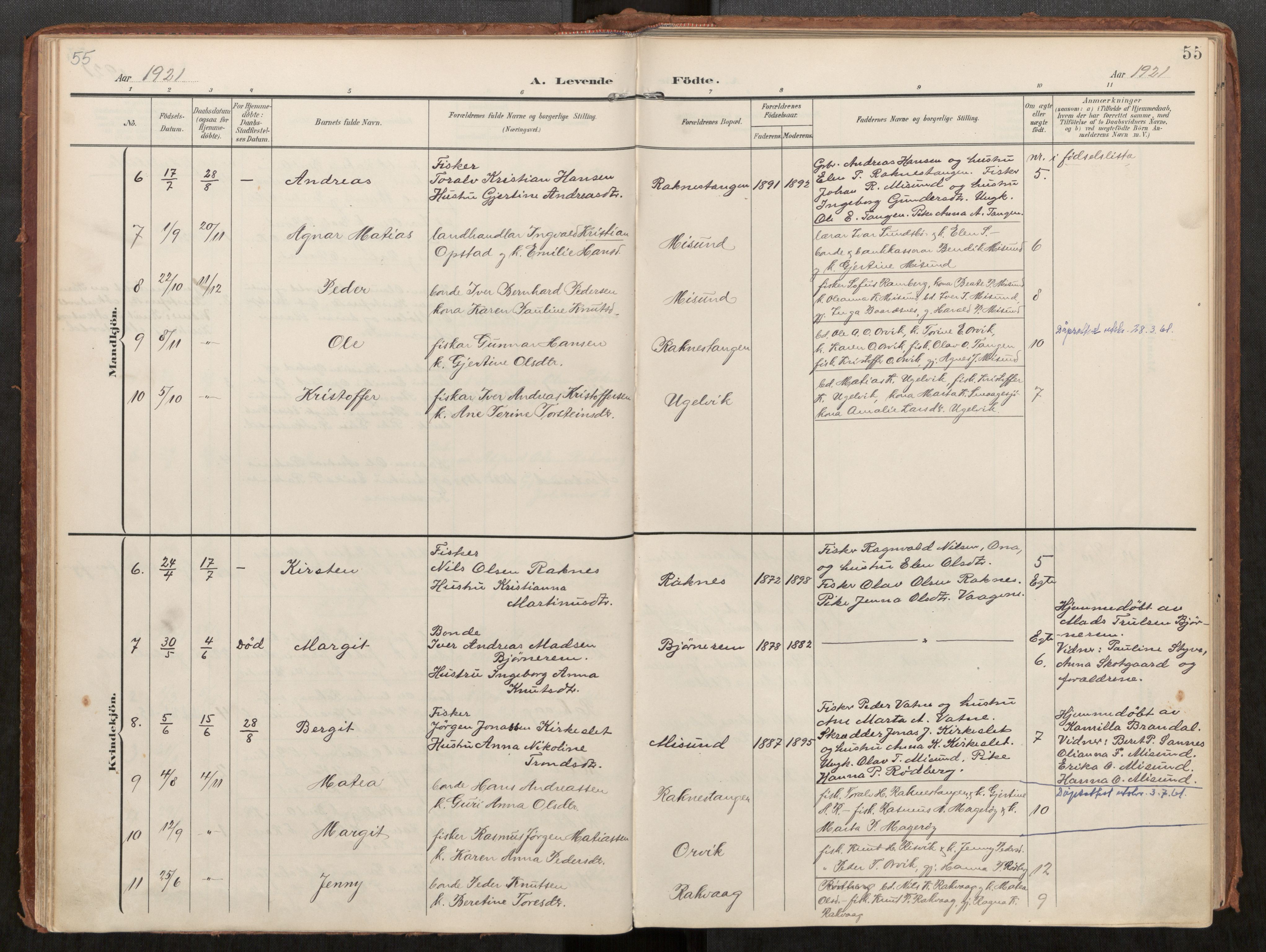 Ministerialprotokoller, klokkerbøker og fødselsregistre - Møre og Romsdal, AV/SAT-A-1454/563/L0740: Parish register (official) no. 563A02, 1903-1923, p. 55