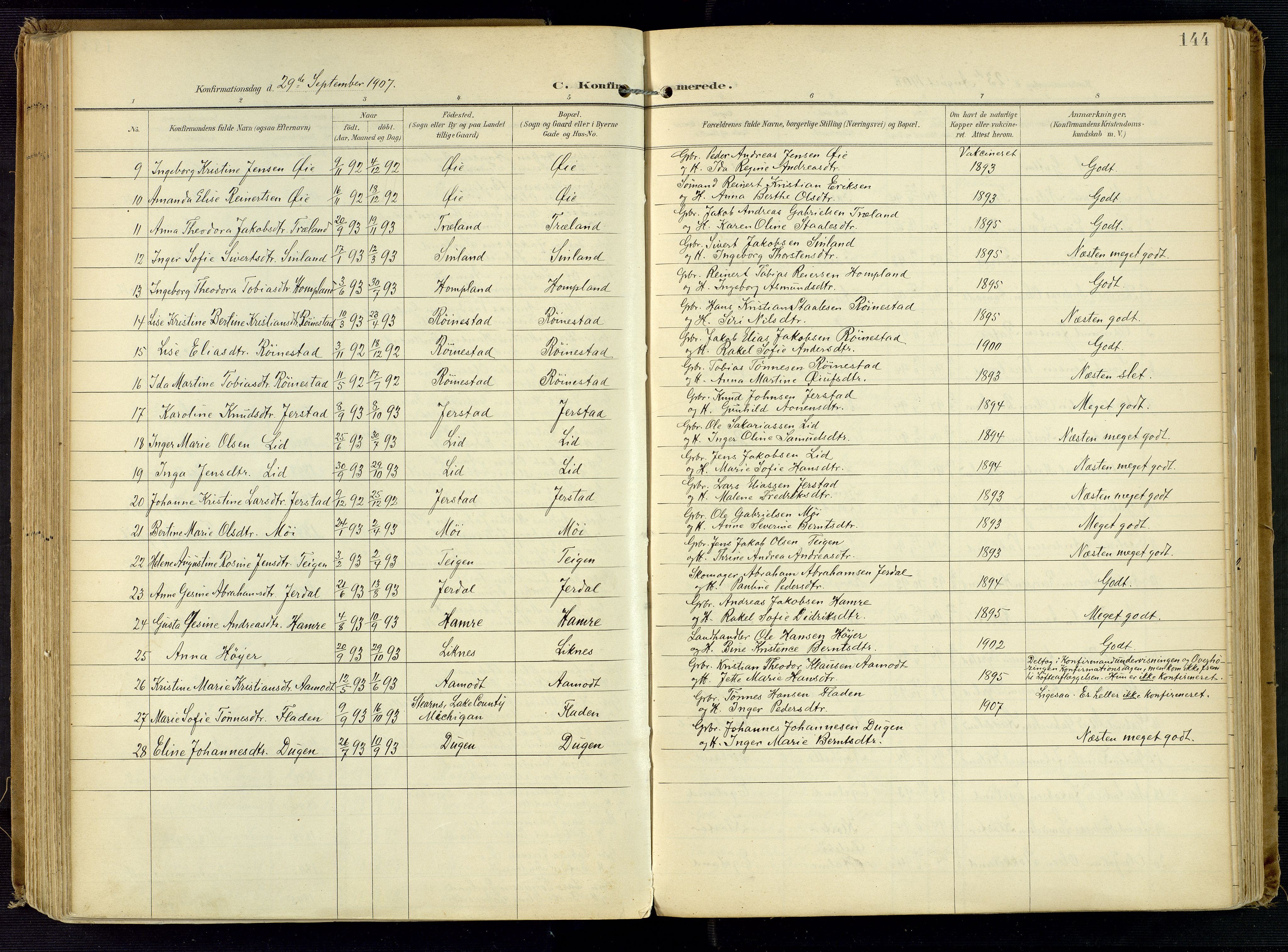 Kvinesdal sokneprestkontor, SAK/1111-0026/F/Fa/Fab/L0009: Parish register (official) no. A 9, 1898-1915, p. 144
