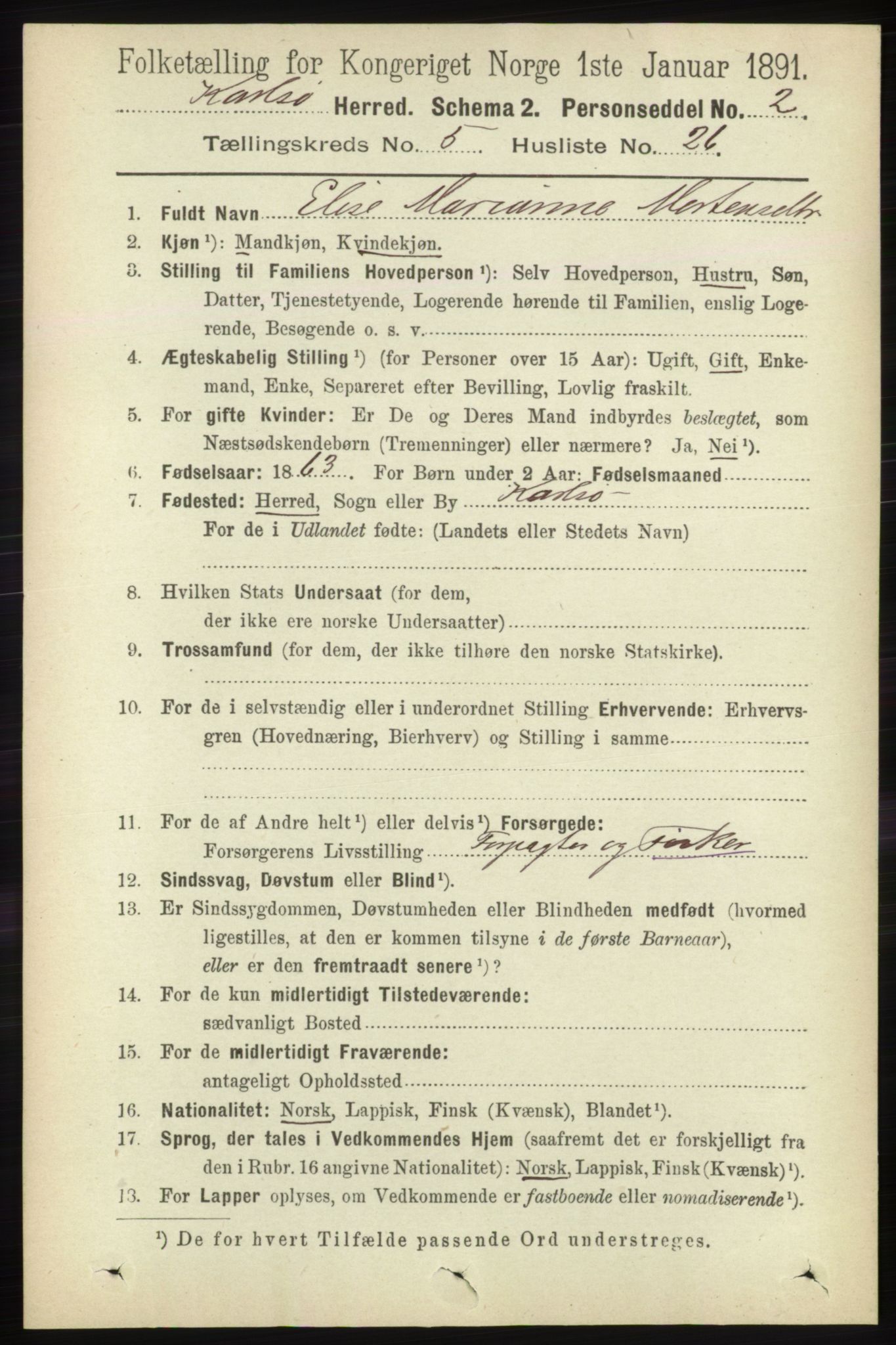 RA, 1891 census for 1936 Karlsøy, 1891, p. 1475