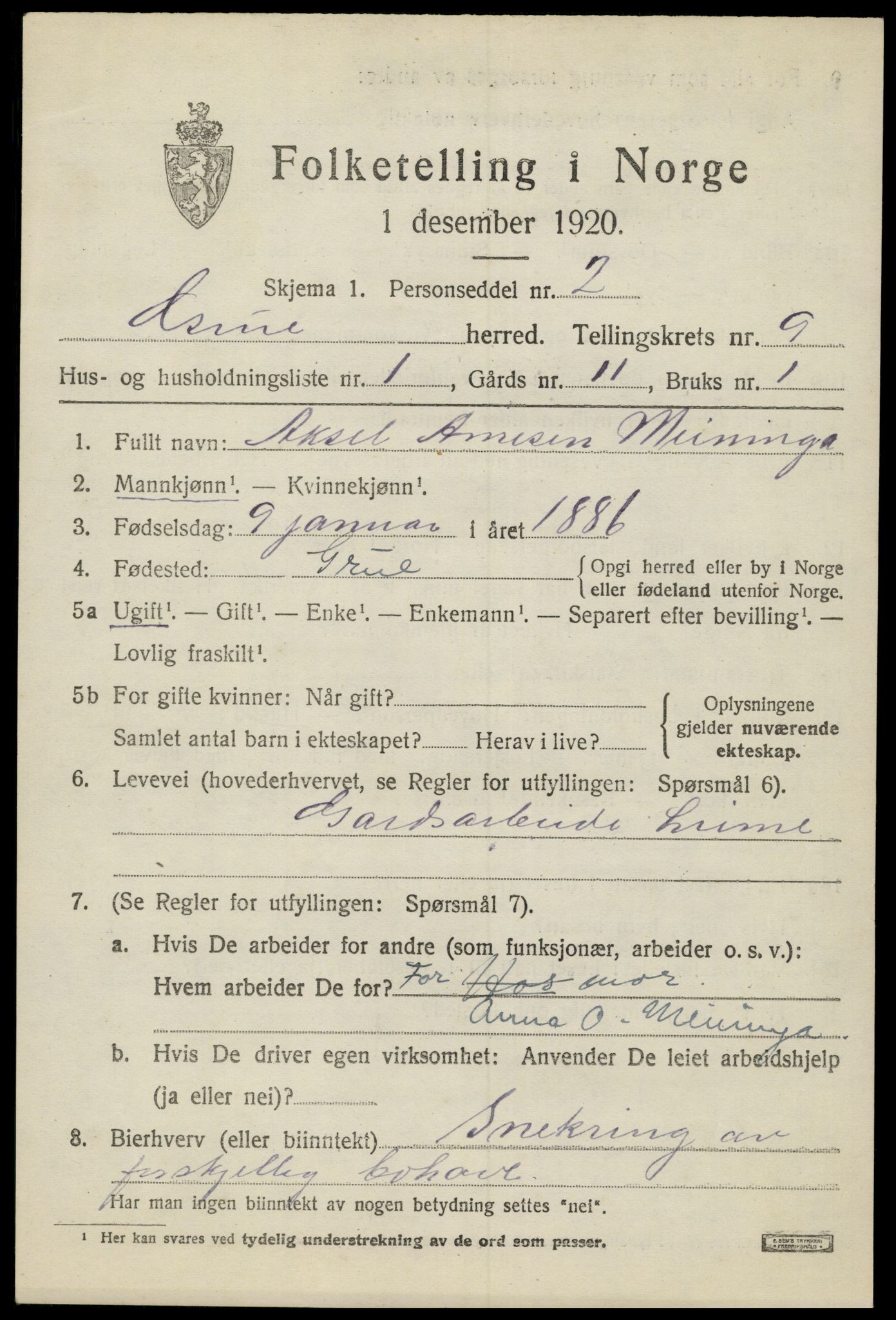 SAH, 1920 census for Grue, 1920, p. 8045