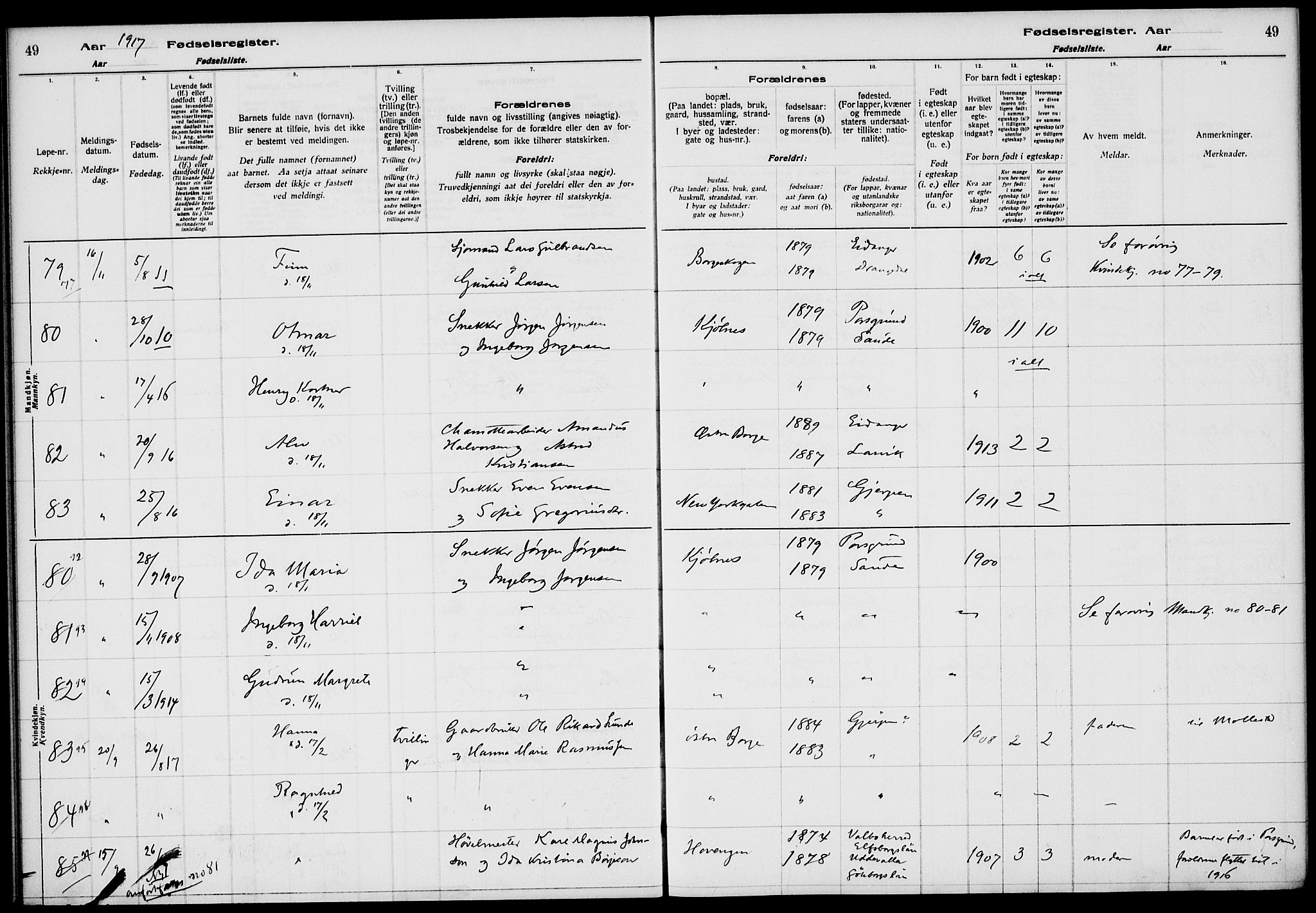 Gjerpen kirkebøker, AV/SAKO-A-265/J/Ja/L0001: Birth register no. I 1, 1916-1926, p. 49