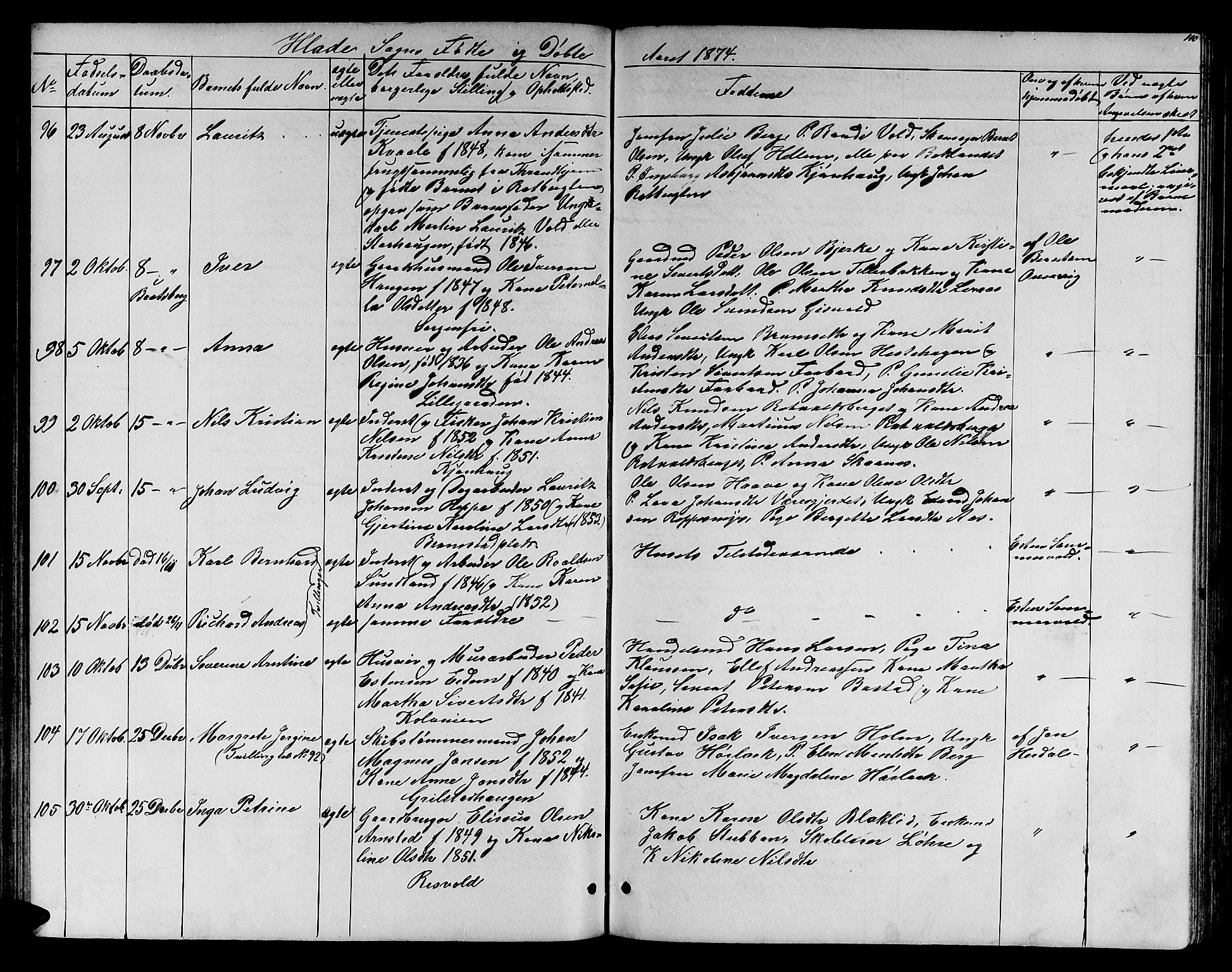 Ministerialprotokoller, klokkerbøker og fødselsregistre - Sør-Trøndelag, SAT/A-1456/606/L0311: Parish register (copy) no. 606C07, 1860-1877, p. 110