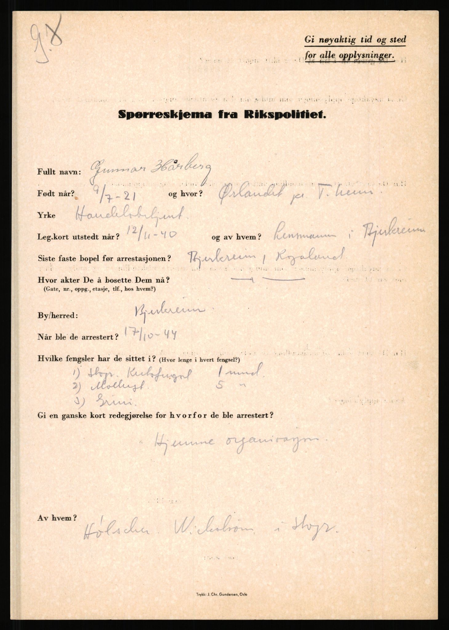 Rikspolitisjefen, AV/RA-S-1560/L/L0007: Heen, Erik C. - Iversen, Trygve, 1940-1945, p. 1041