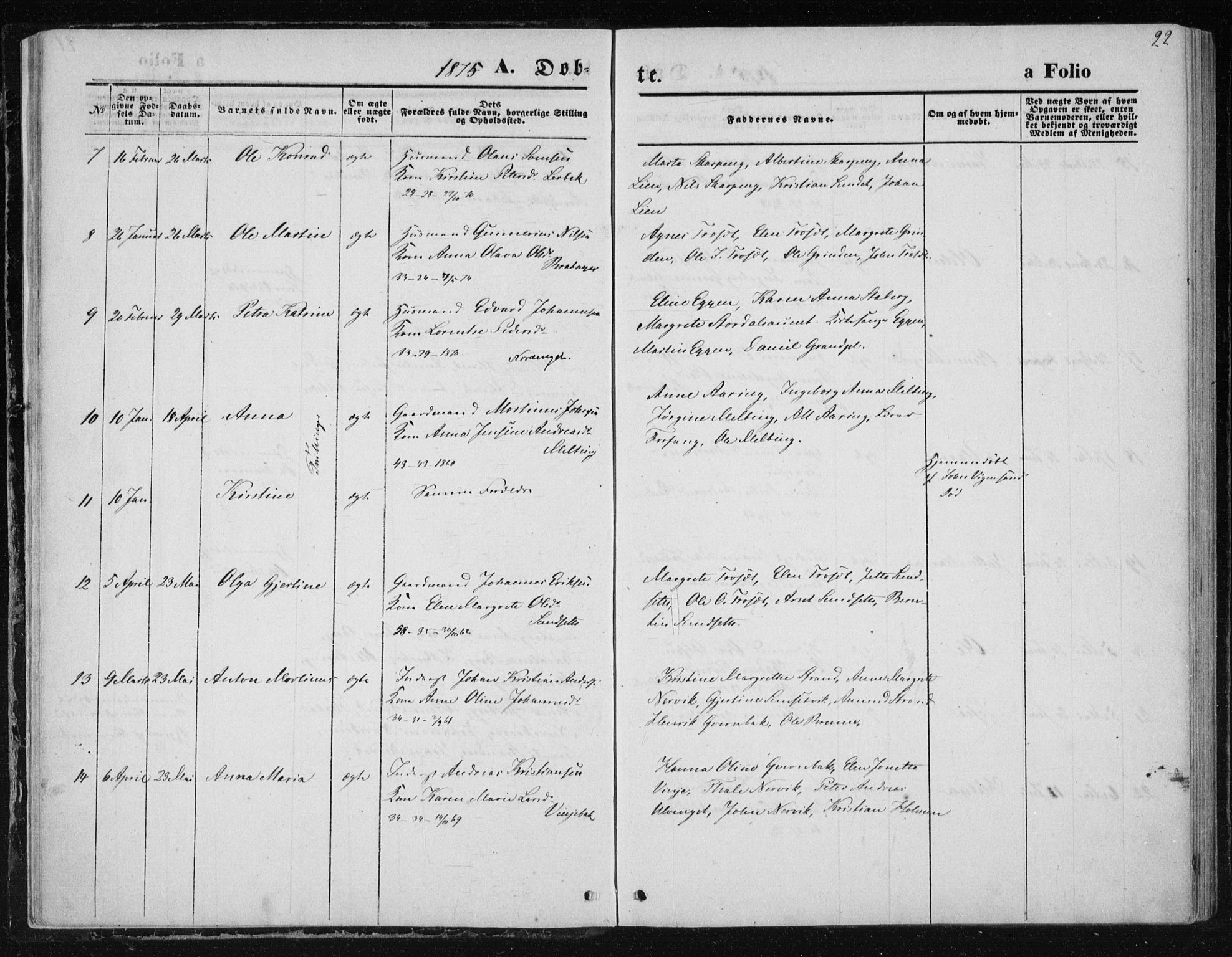 Ministerialprotokoller, klokkerbøker og fødselsregistre - Nord-Trøndelag, SAT/A-1458/733/L0324: Parish register (official) no. 733A03, 1870-1883, p. 22