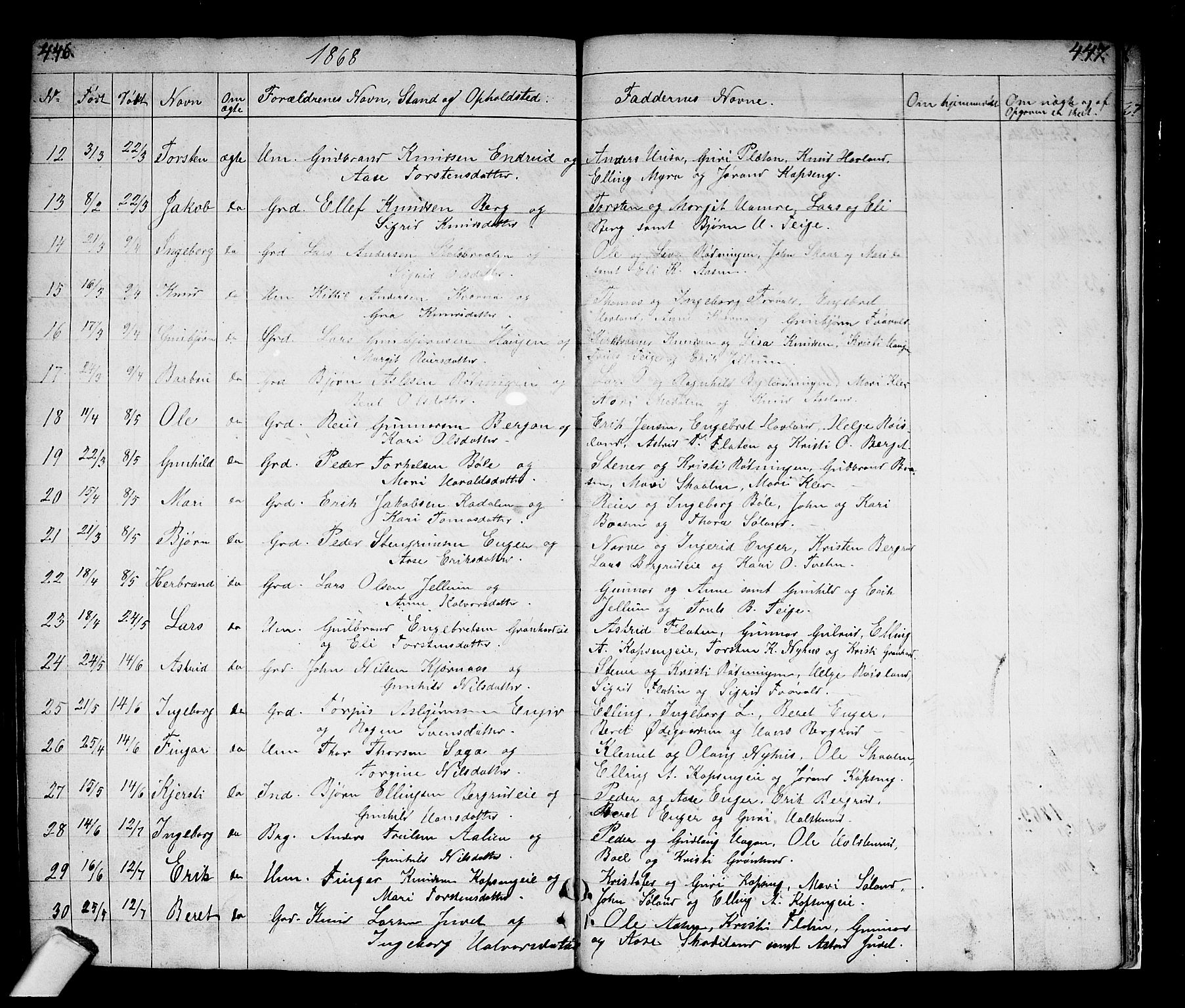 Sigdal kirkebøker, SAKO/A-245/G/Gb/L0001: Parish register (copy) no. II 1, 1841-1874, p. 446-447