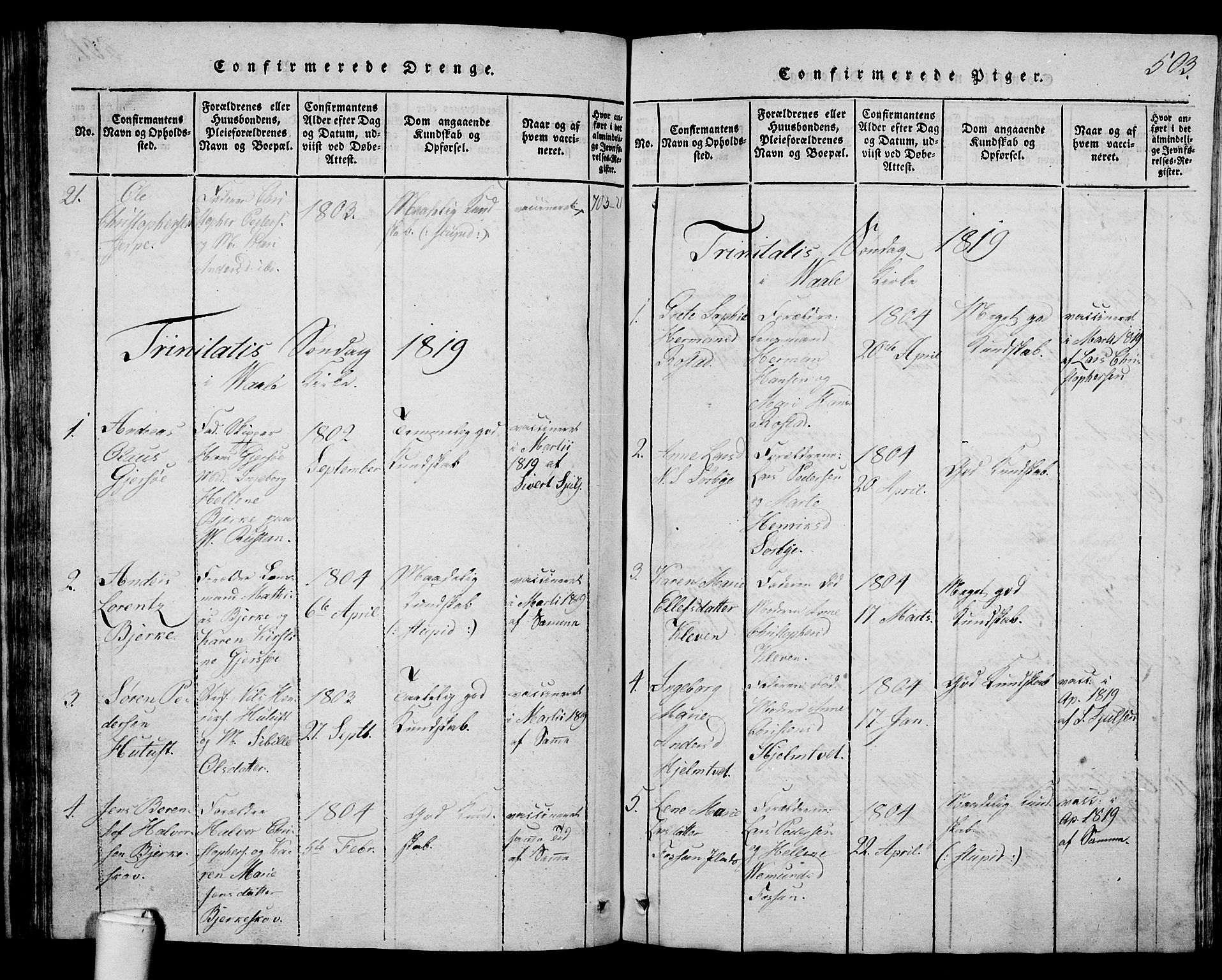 Våle kirkebøker, AV/SAKO-A-334/G/Ga/L0001: Parish register (copy) no. I 1, 1814-1824, p. 502-503