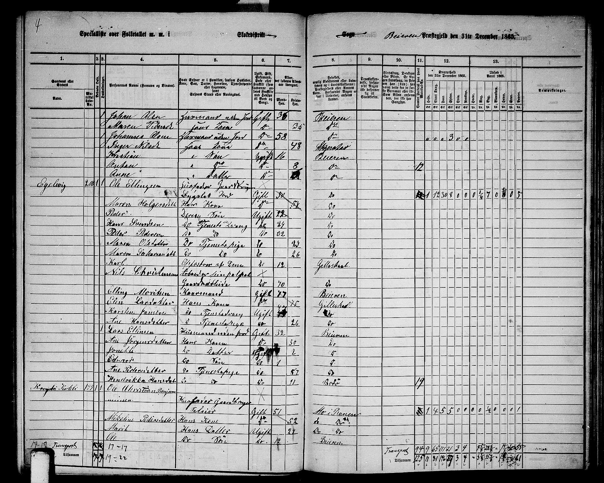 RA, 1865 census for Beiarn, 1865, p. 9