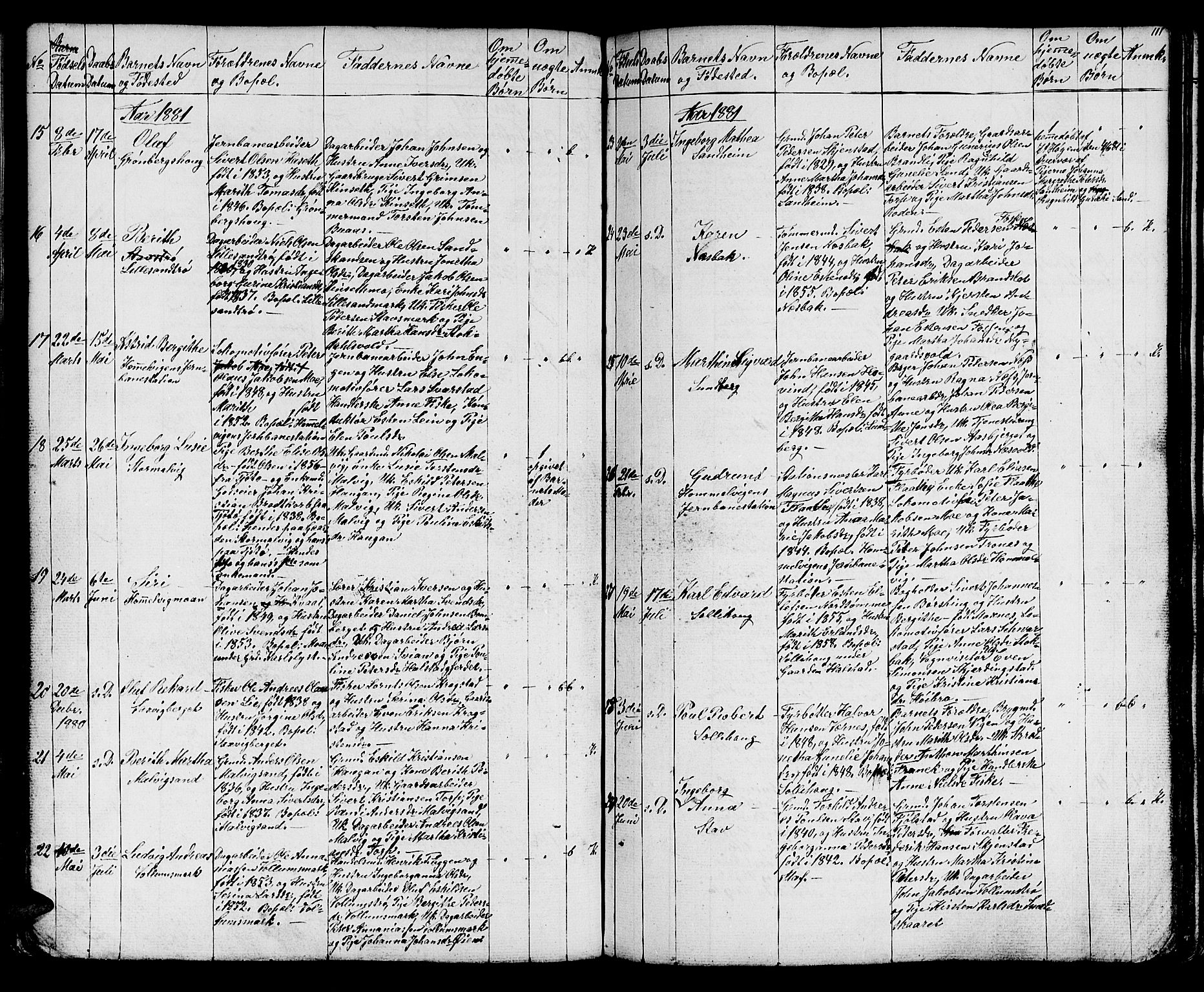 Ministerialprotokoller, klokkerbøker og fødselsregistre - Sør-Trøndelag, SAT/A-1456/616/L0422: Parish register (copy) no. 616C05, 1850-1888, p. 111