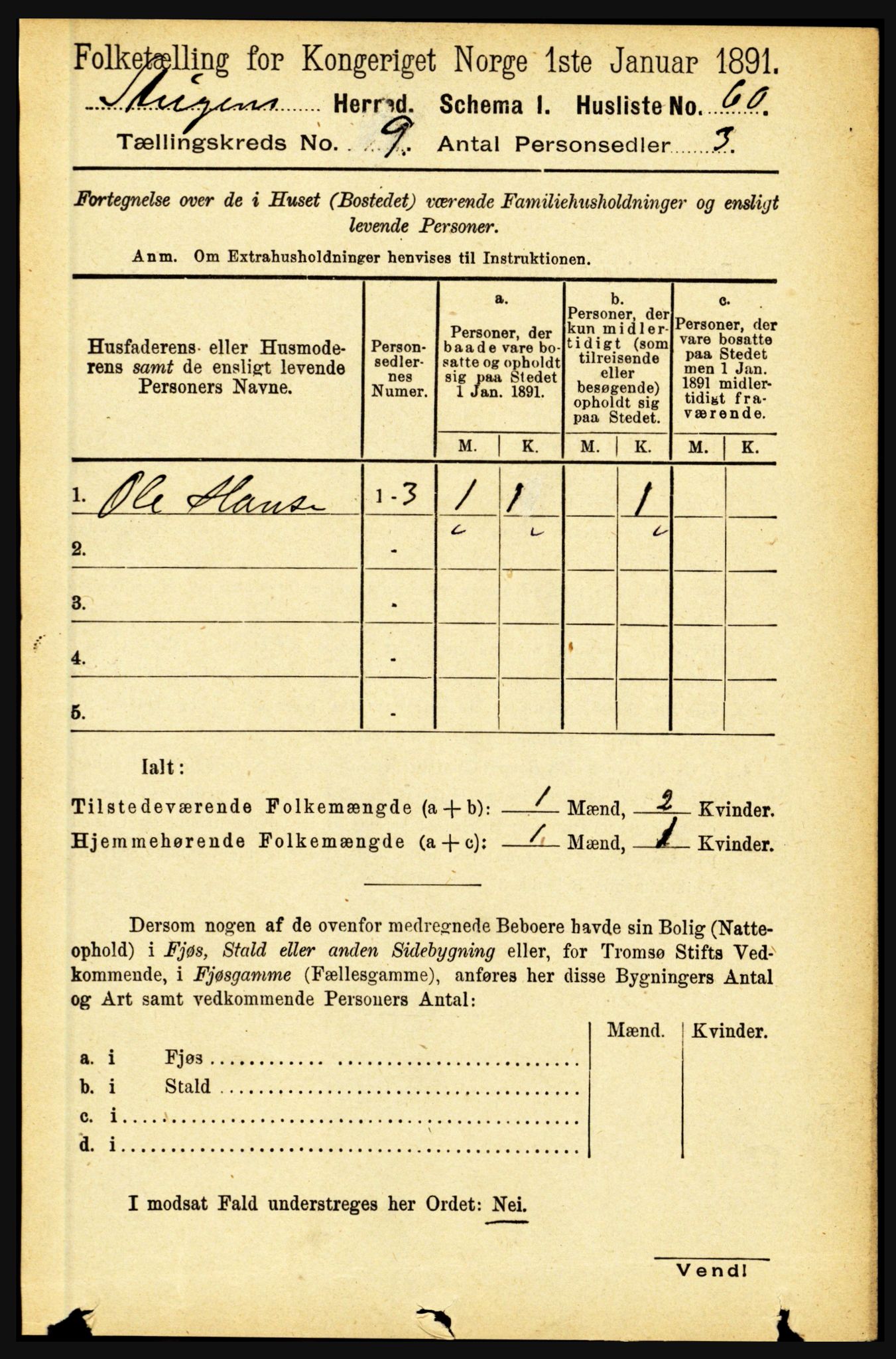 RA, 1891 census for 1848 Steigen, 1891, p. 3053