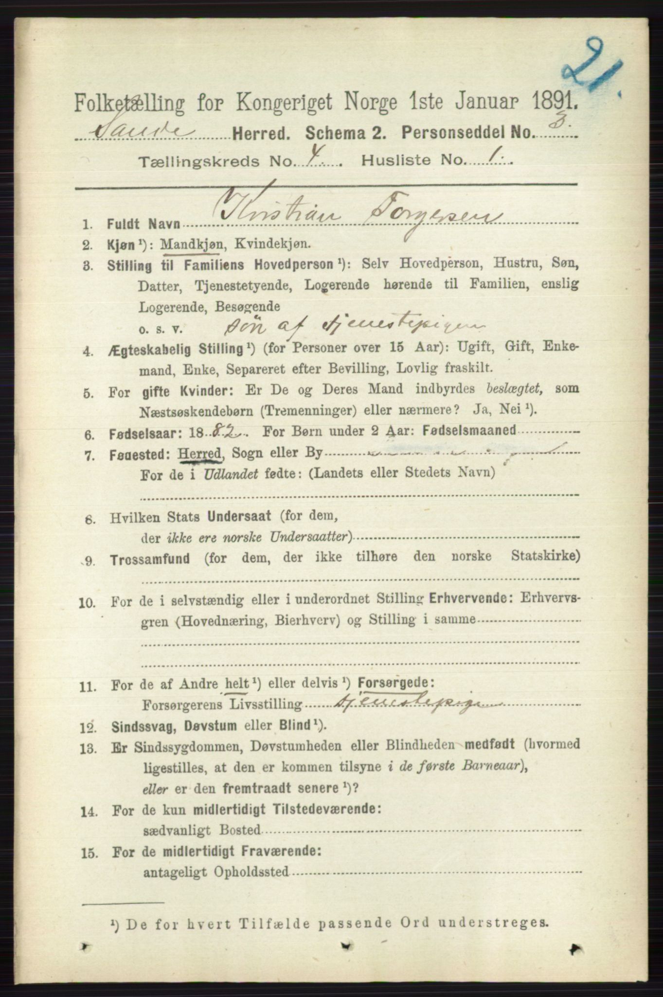 RA, 1891 census for 0713 Sande, 1891, p. 1486