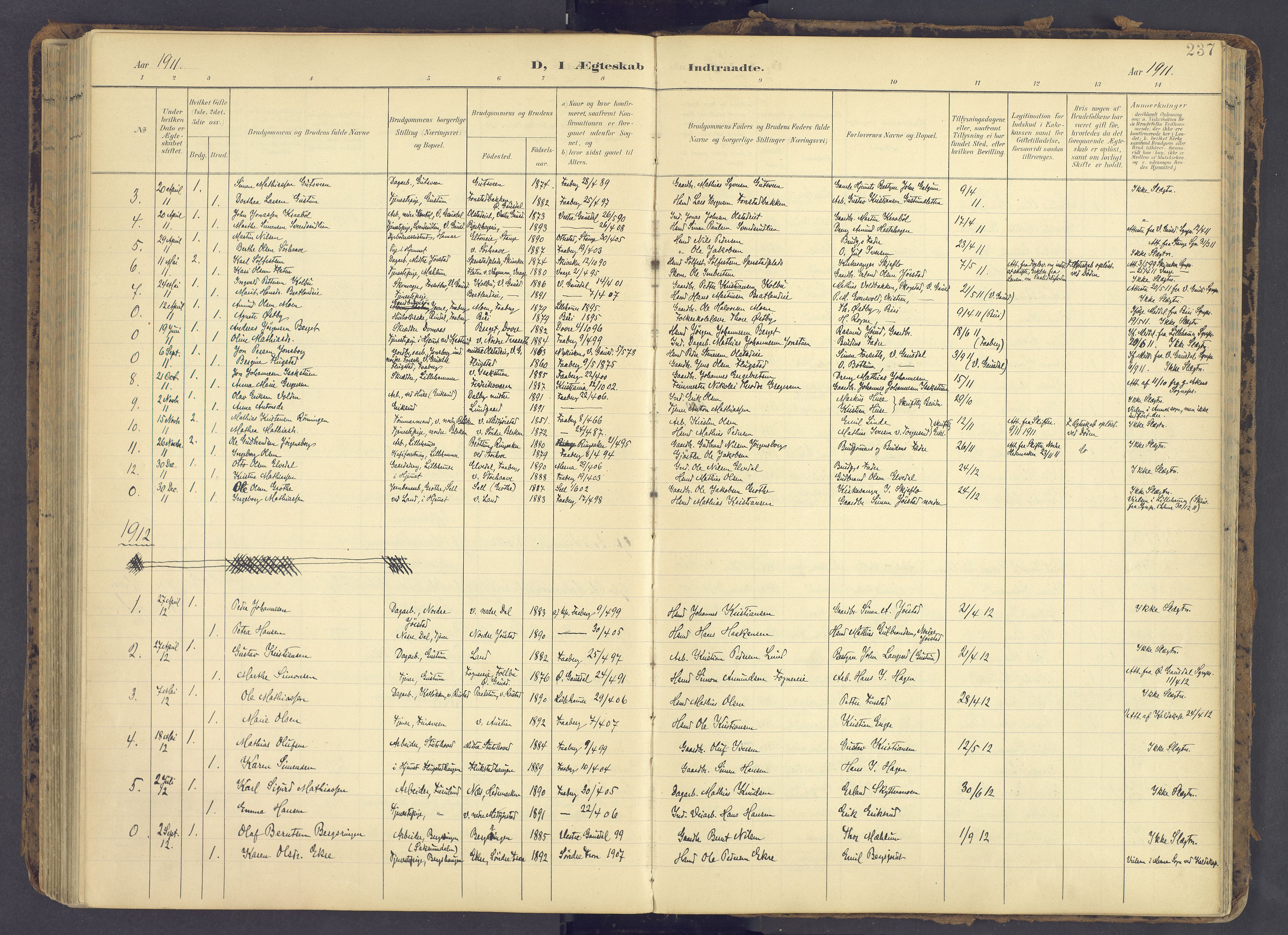 Fåberg prestekontor, AV/SAH-PREST-086/H/Ha/Haa/L0012: Parish register (official) no. 12, 1899-1915, p. 237