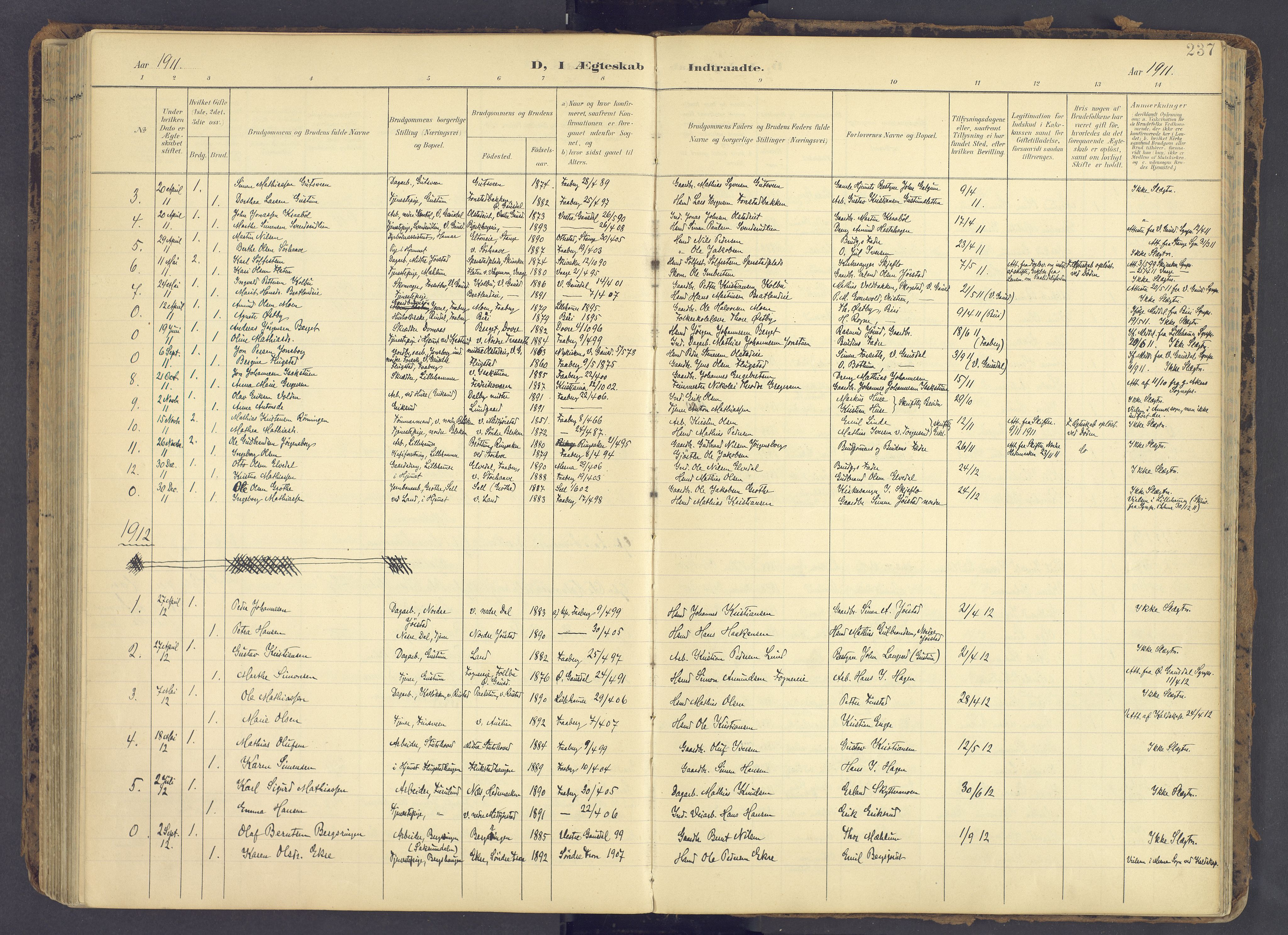 Fåberg prestekontor, SAH/PREST-086/H/Ha/Haa/L0012: Parish register (official) no. 12, 1899-1915, p. 237