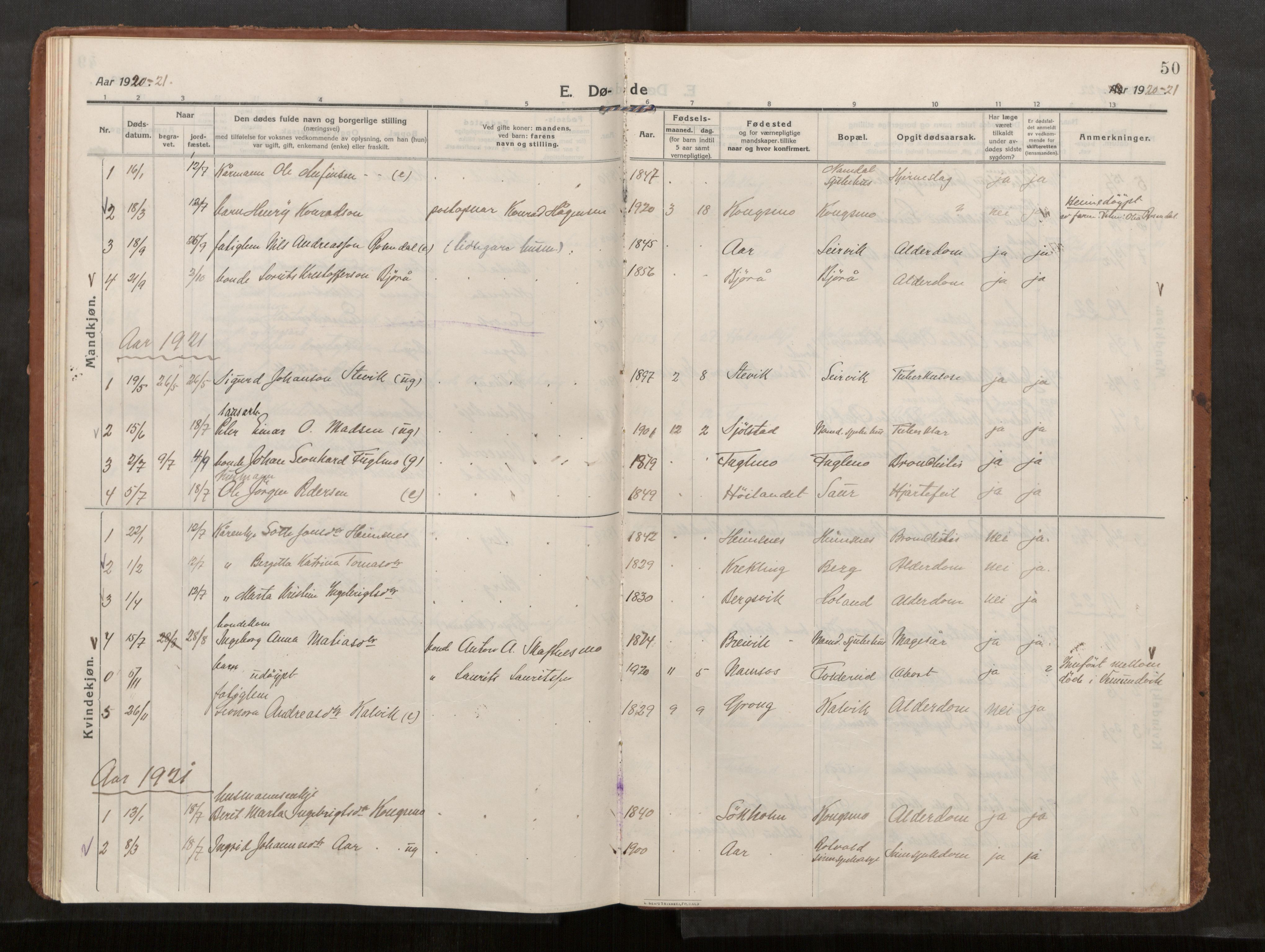 Kolvereid sokneprestkontor, SAT/A-1171/H/Ha/Haa/L0002: Parish register (official) no. 2, 1914-1926, p. 50