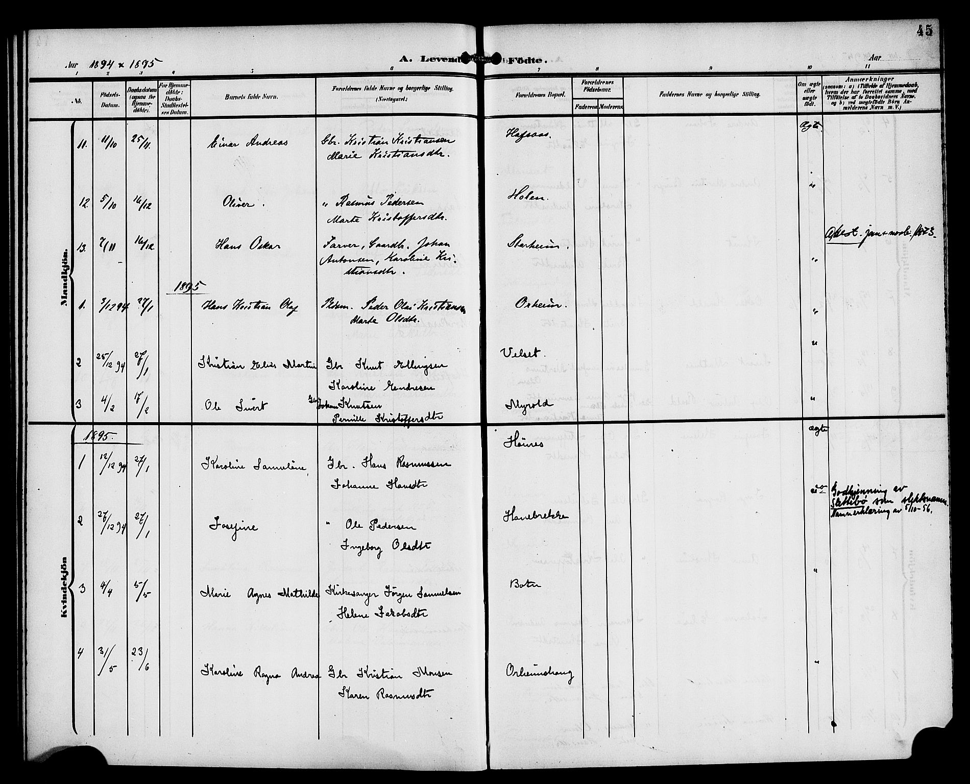 Eid sokneprestembete, SAB/A-82301/H/Haa/Haac/L0001: Parish register (official) no. C 1, 1879-1899, p. 45